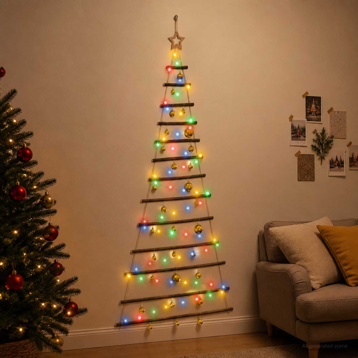 Viseća božićna jelka s kuglicama 30 LED lampica Višebojno