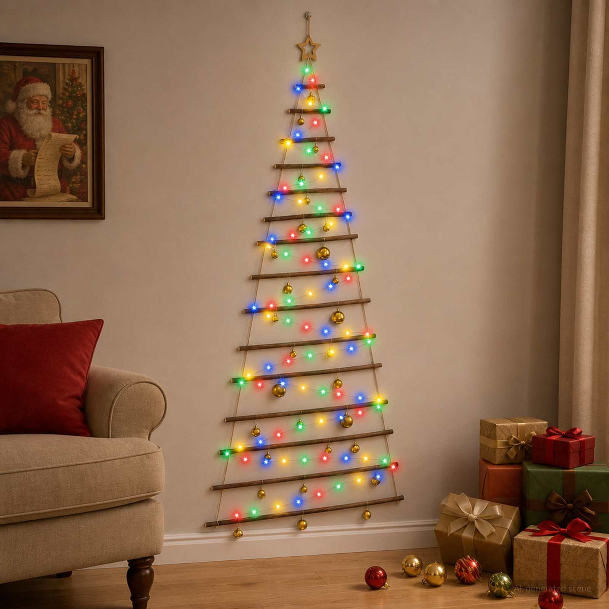 Viseća božićna jelka s kuglicama 30 LED lampica Višebojno