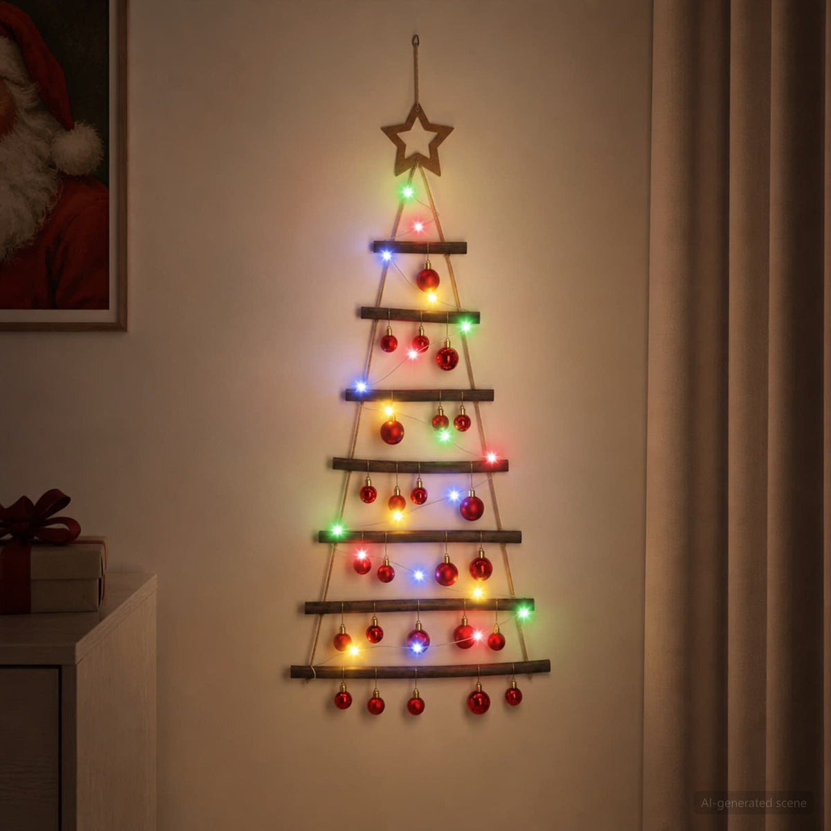 Viseća božićna jelka s kuglicama 30 LED lampica Višebojno