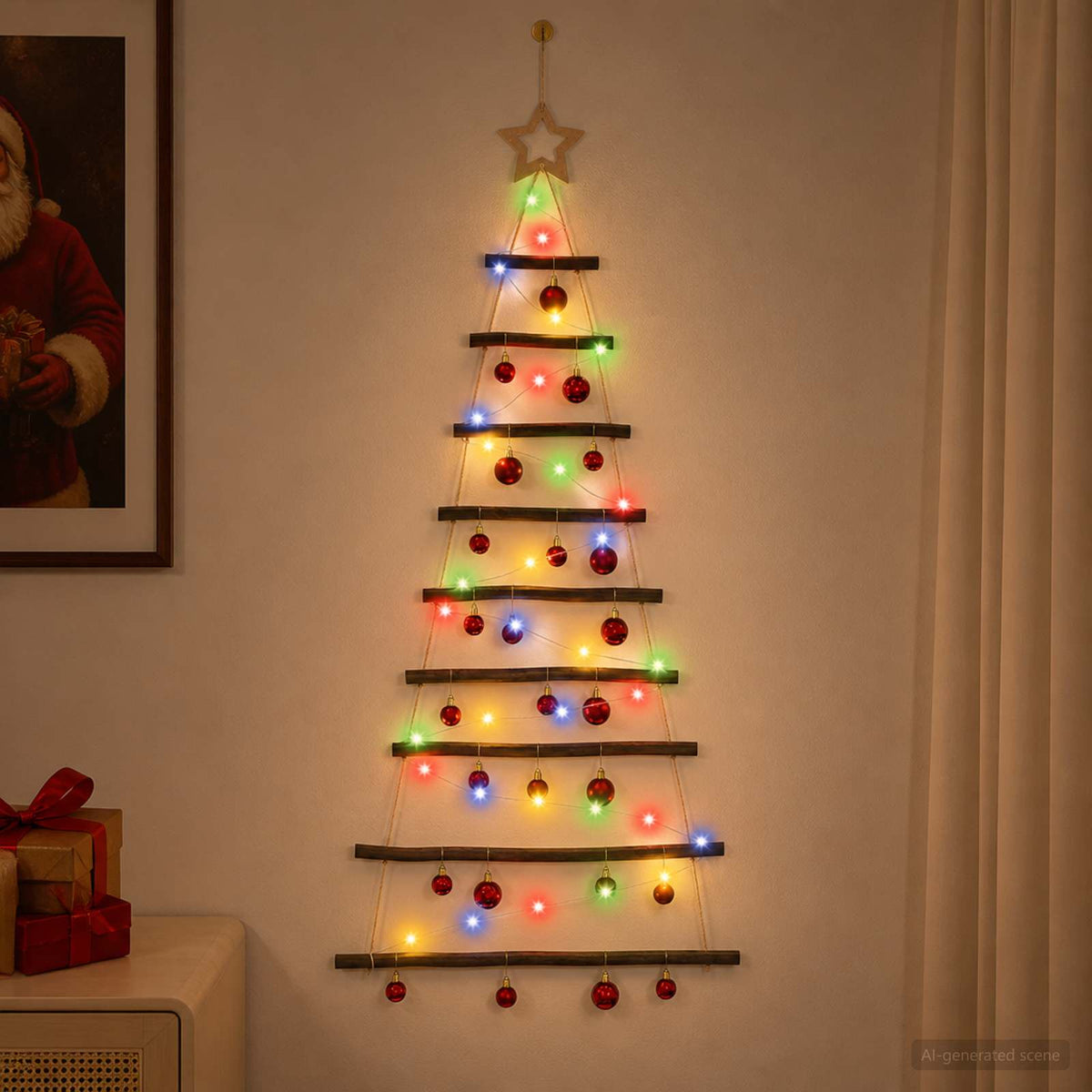 Viseća božićna jelka s kuglicama 30 LED lampica Višebojno