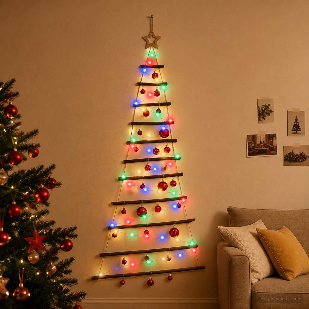 Viseća božićna jelka s kuglicama 30 LED lampica Višebojno