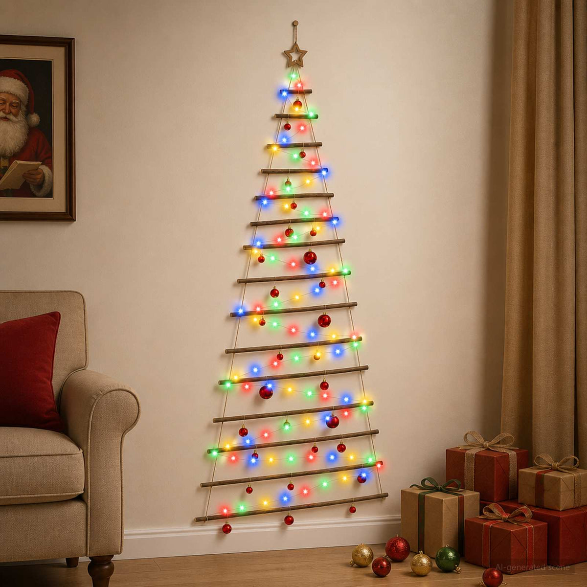 Viseća božićna jelka s kuglicama 30 LED lampica Višebojno