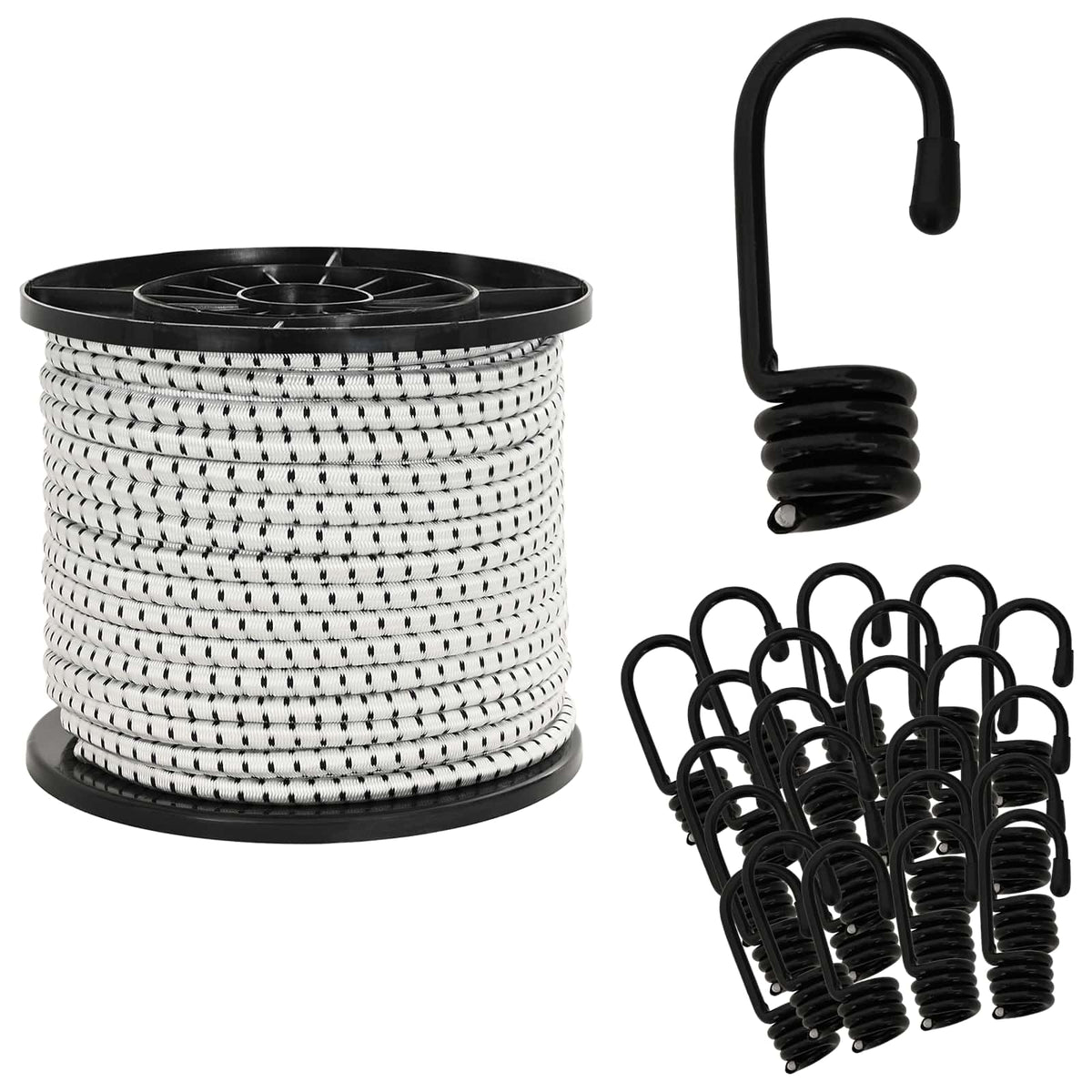 Bungee užadi s kukama 8 mm Crna i bijela PP i guma