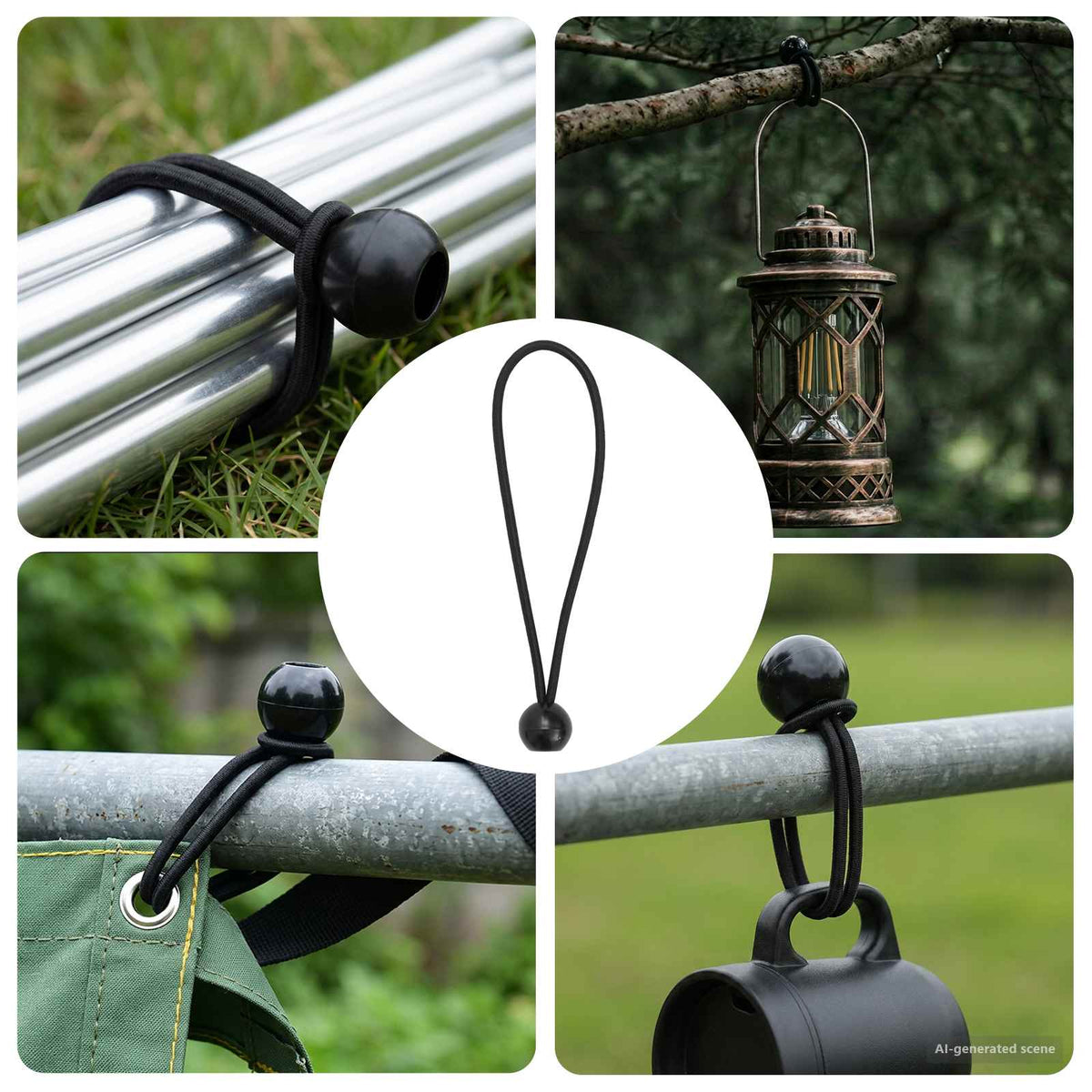 Bungee uže s lopticama 100 kom. Crna 4 mm x 22 cm Polipropilen