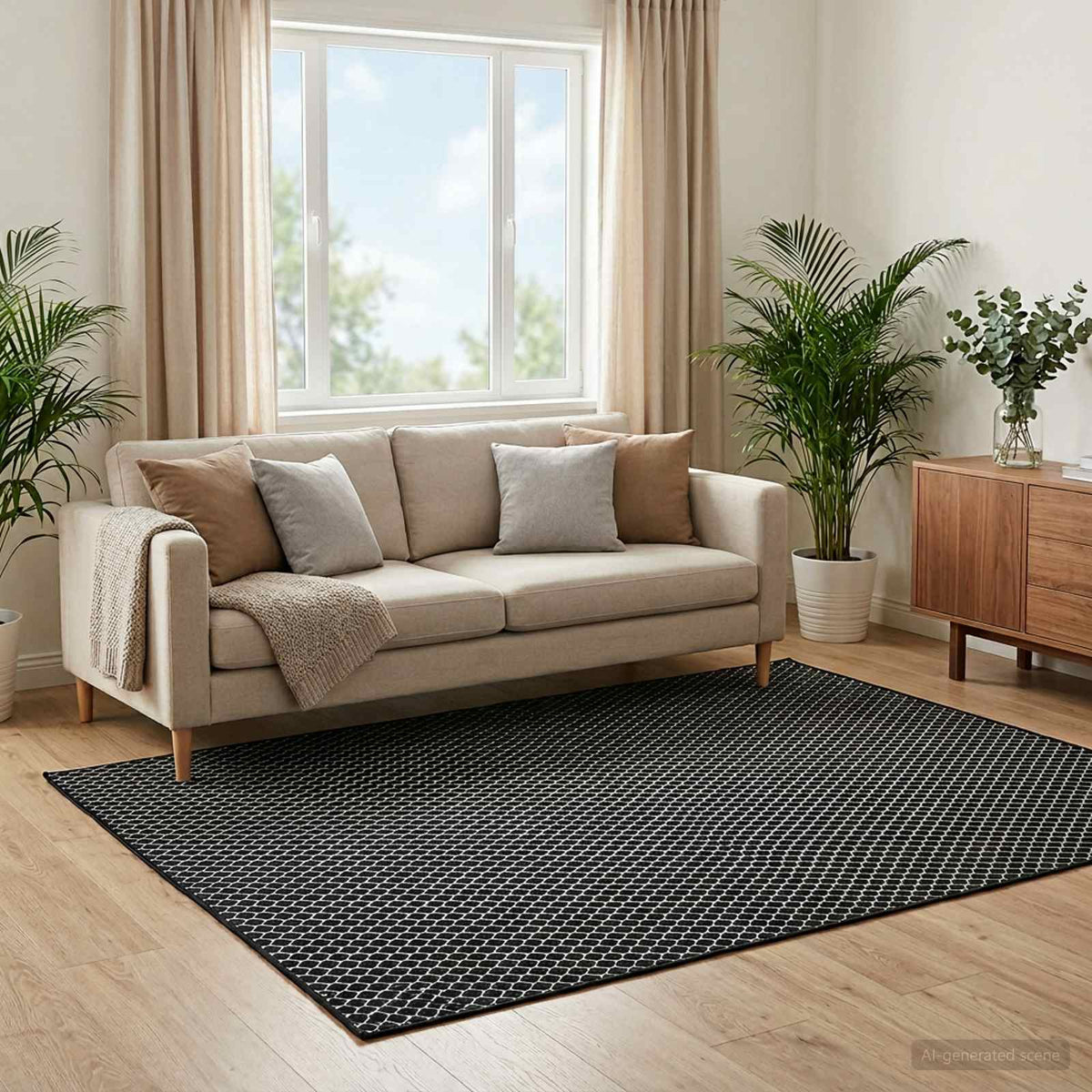Tepih ORIZ Crni mrežasti uzorak 200 x 280 cm 100% poliester