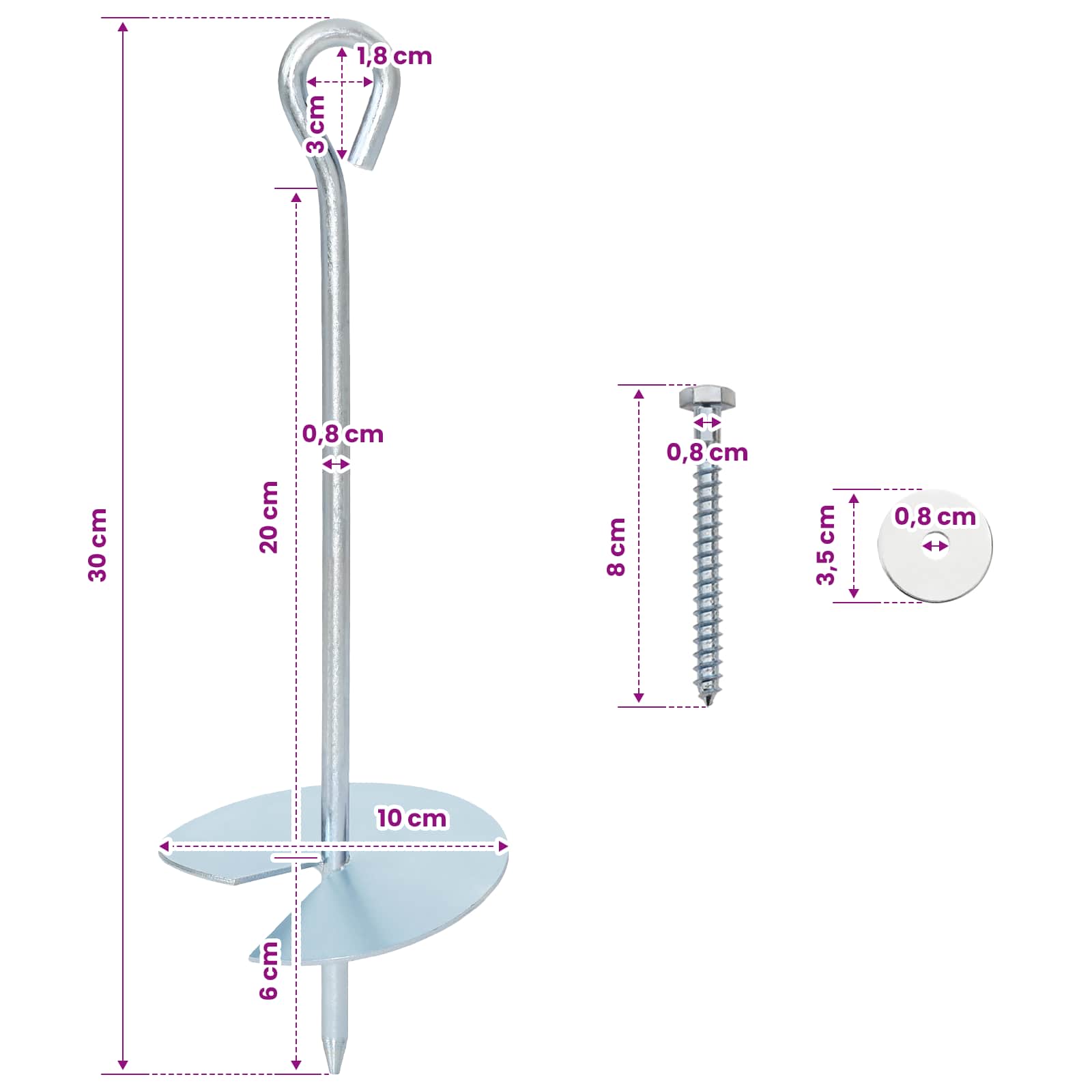 Zemaljska sidra 6 pcs Srebrna Ø10 x 30 cm Galvanizirani metal