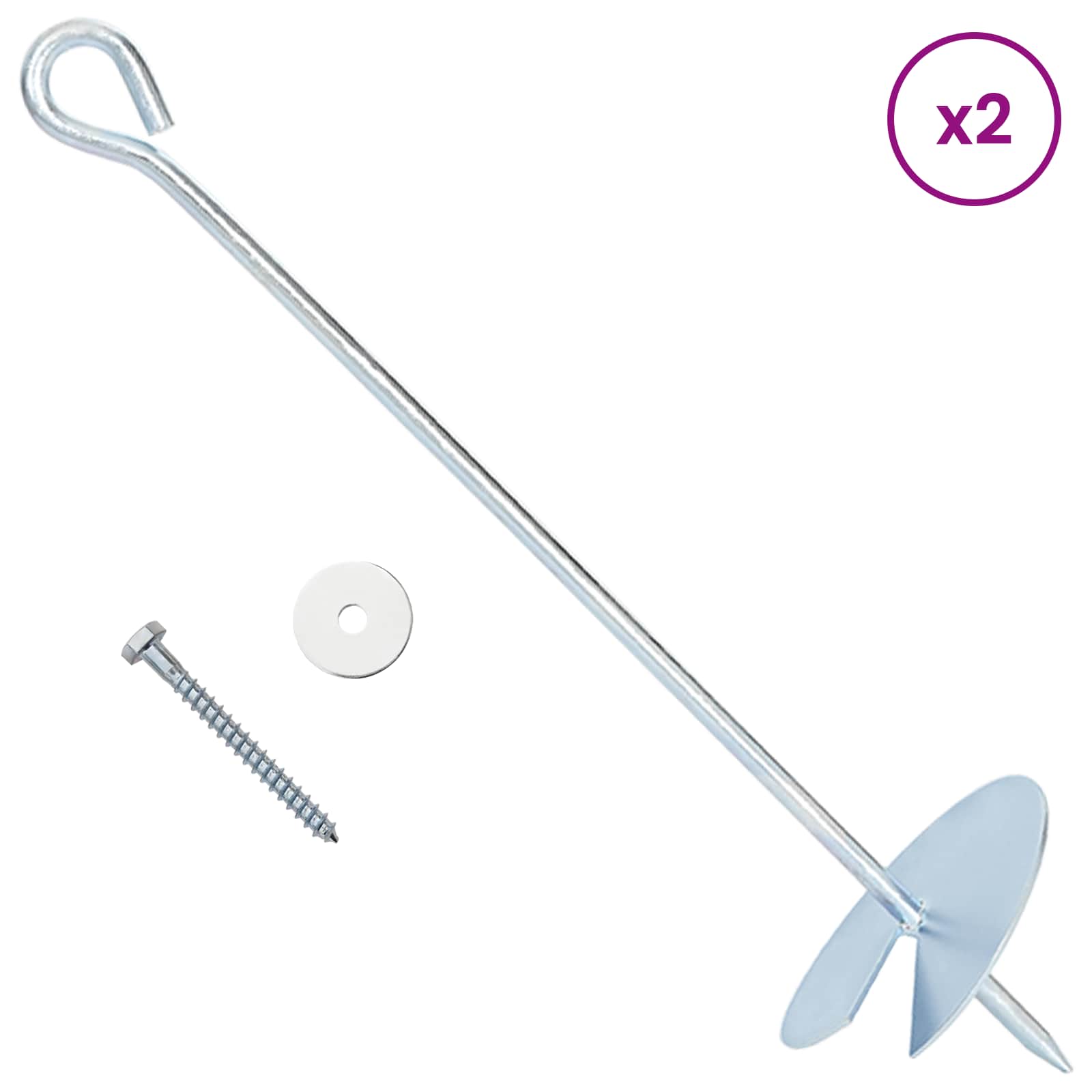 Zemaljska sidra 2 pcs Srebrna Ø10 x 40 cm Galvanizirani metal
