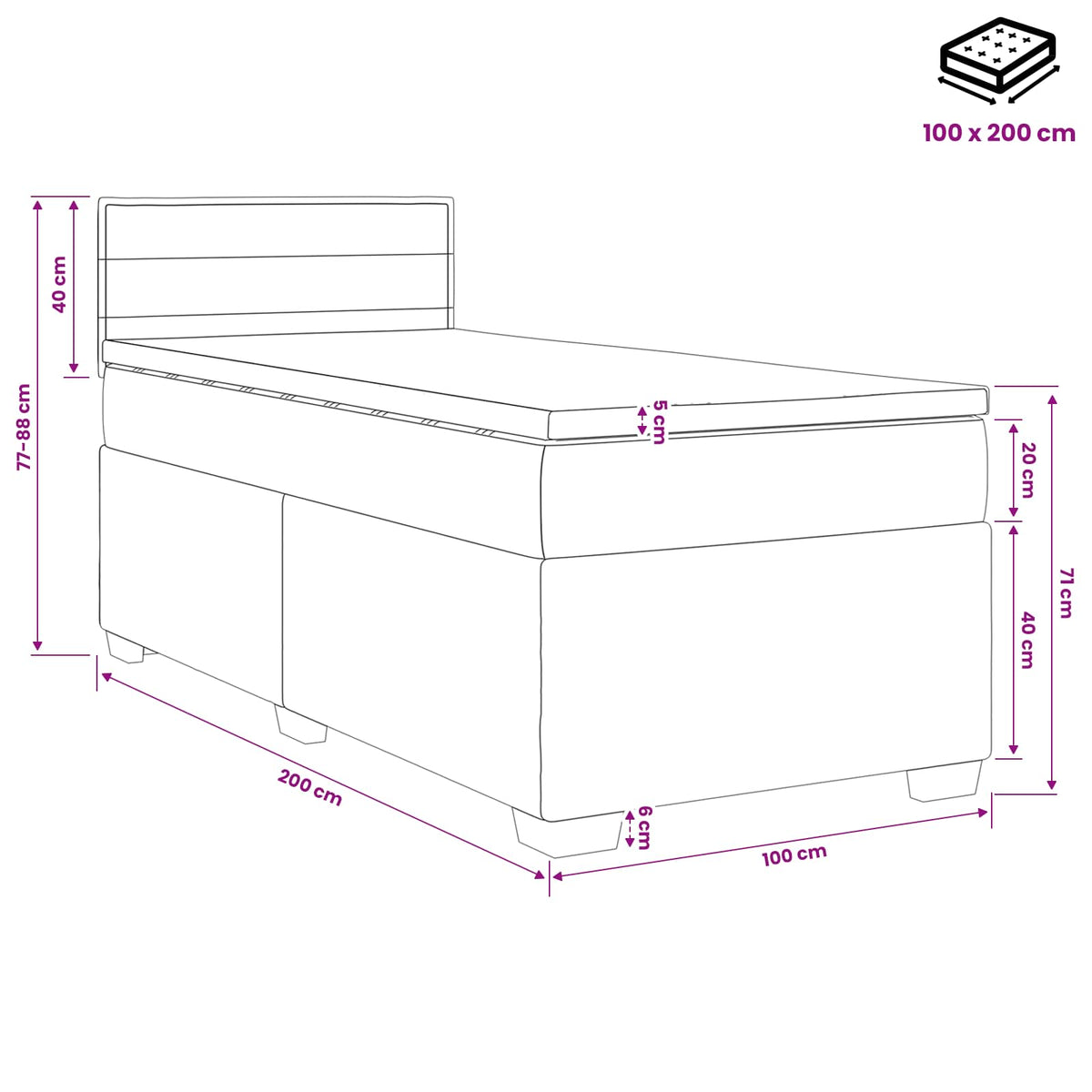 Boxspring krevet s madracem Crna 100 x 200 cm Tkanina