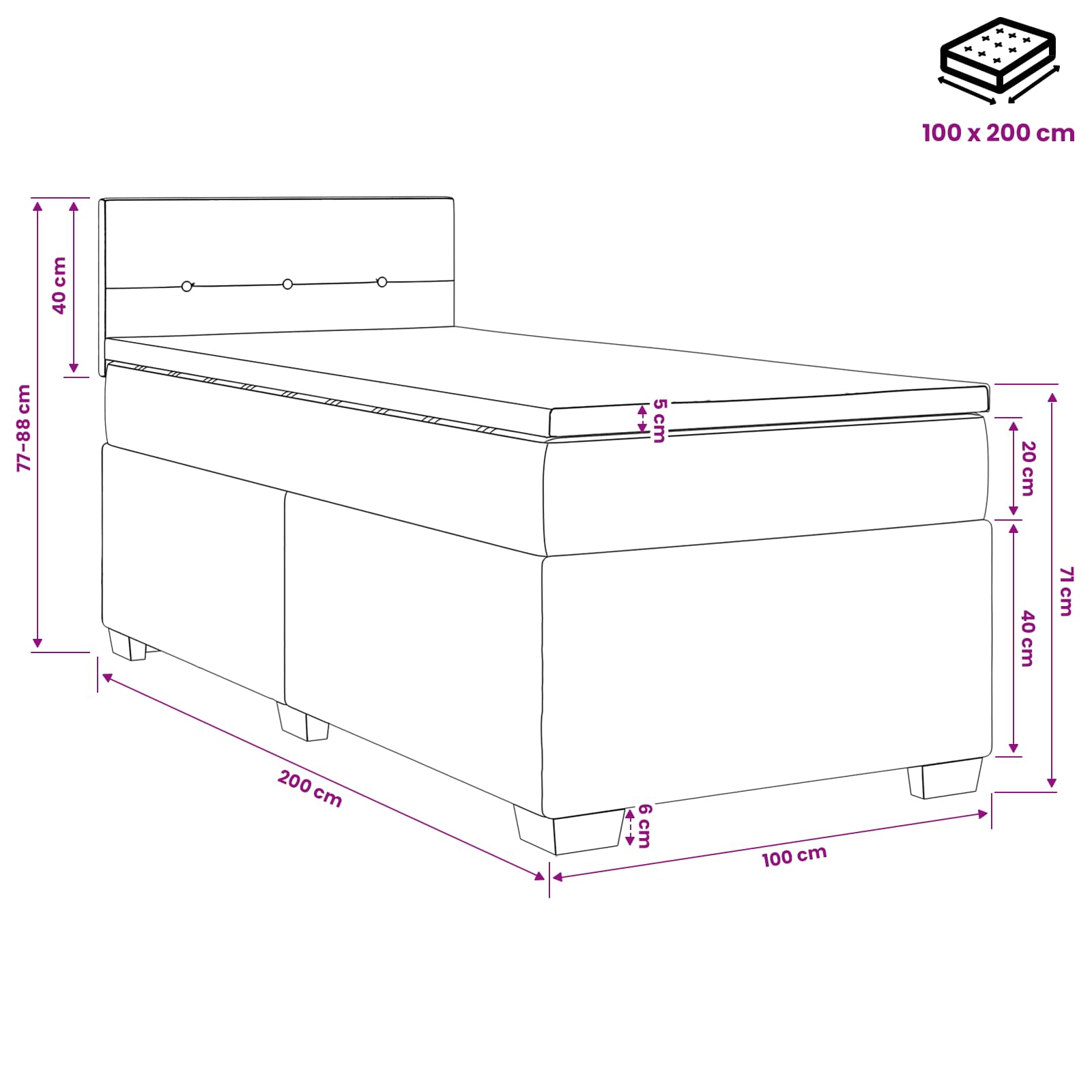 Boxspring krevet s madracem Sivosmeđa 100 x 200 cm Tkanina