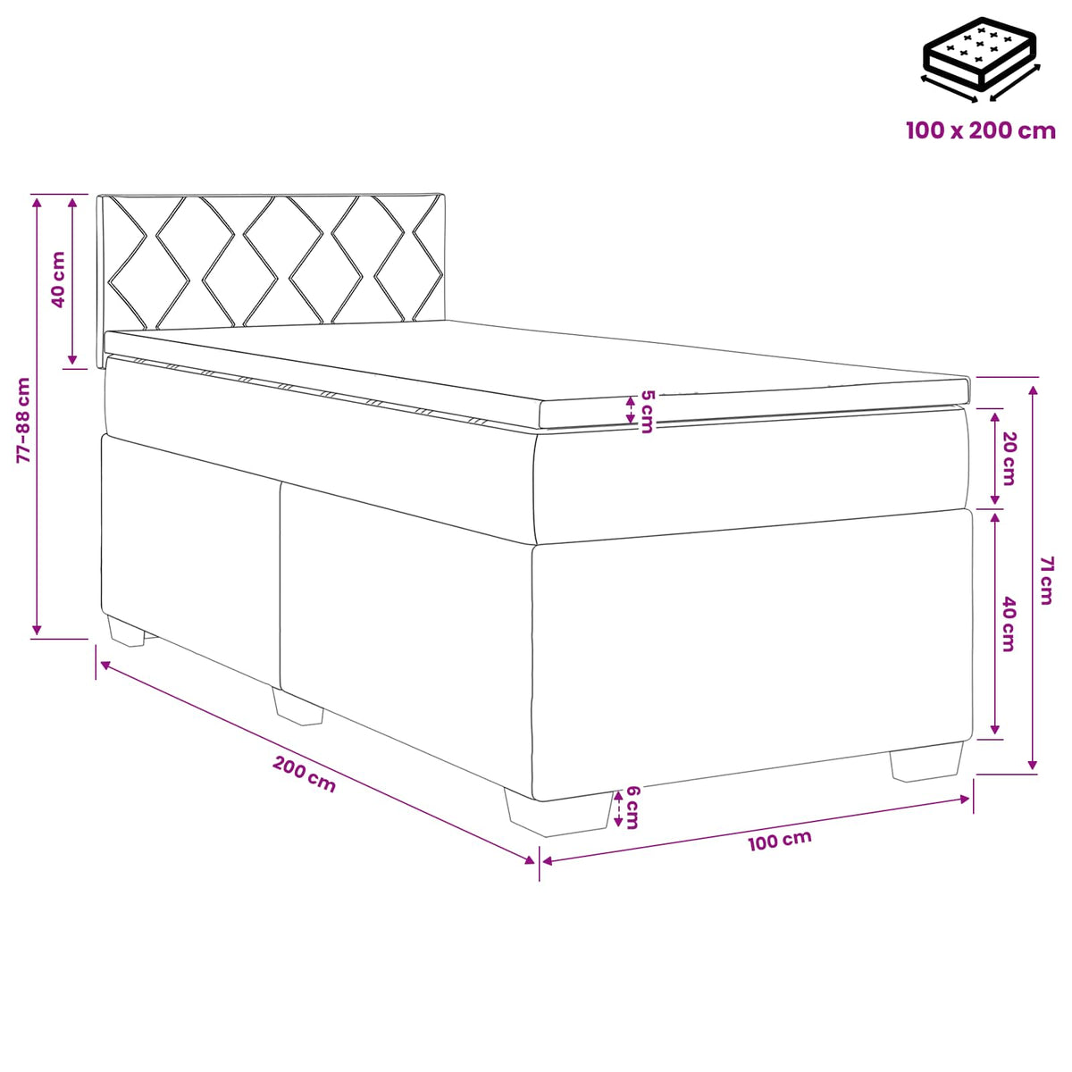 Boxspring krevet s madracem Sivosmeđa 100 x 200 cm Tkanina