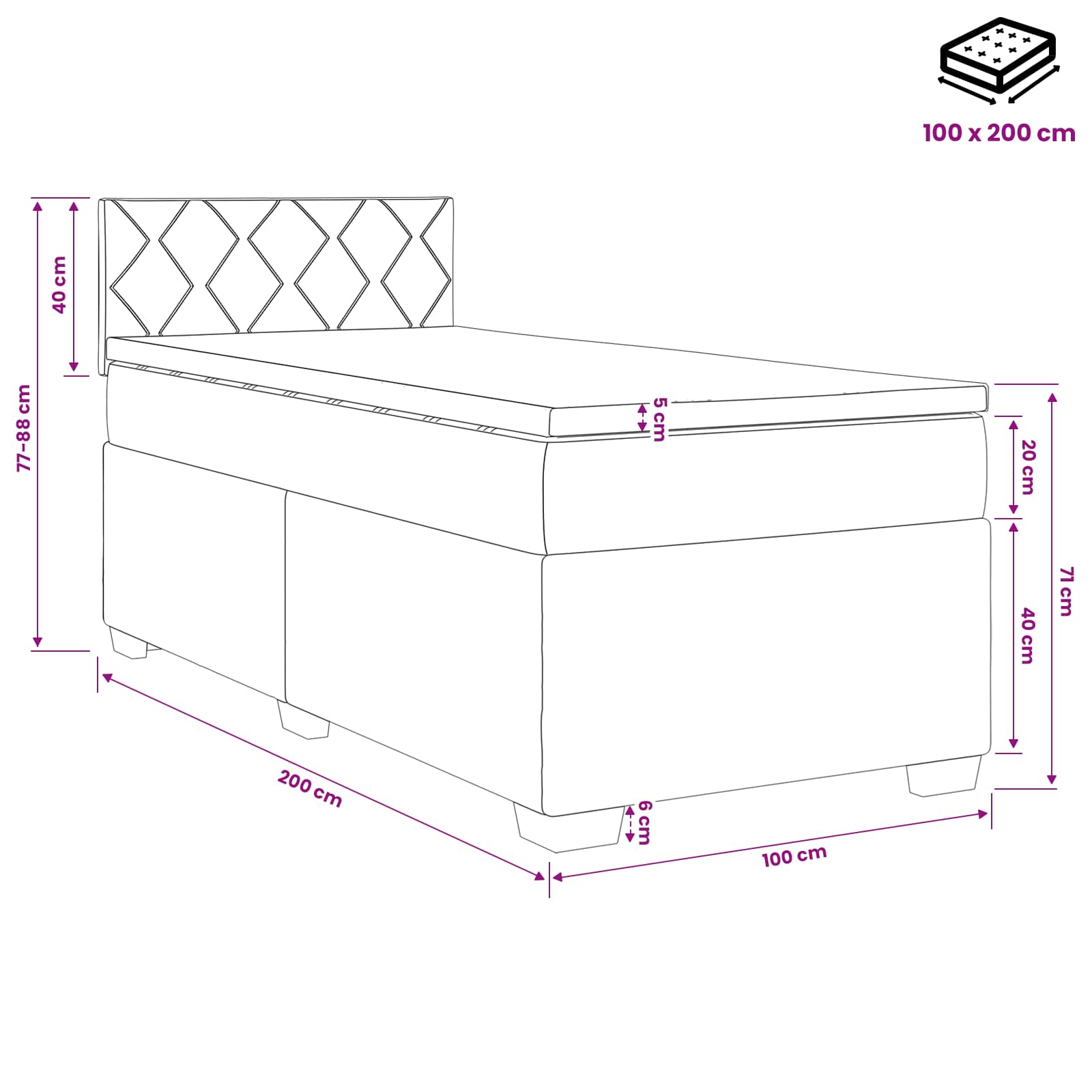 Boxspring krevet s madracem Krem 100 x 200 cm Tkanina