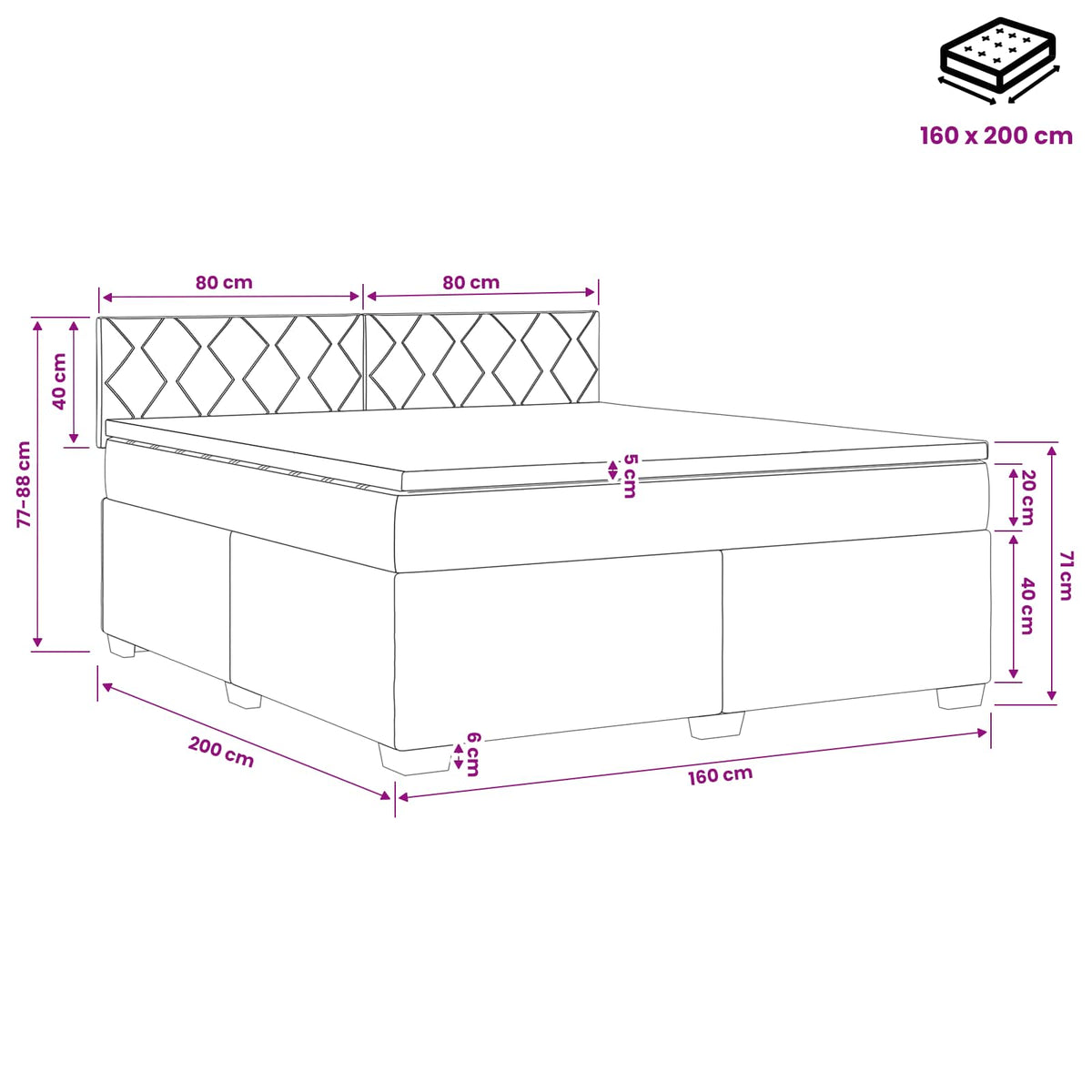 Boxspring krevet s madracem Plava 160 x 200 cm Tkanina