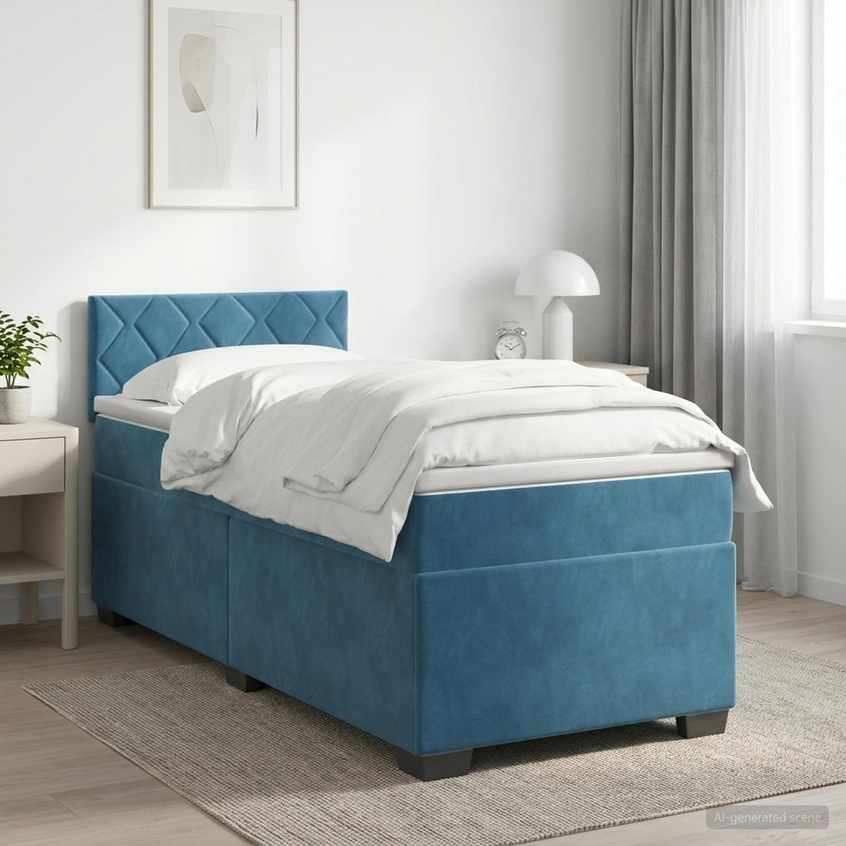 Boxspring krevet s madracem Tamno plava 90 x 190 cm Baršun