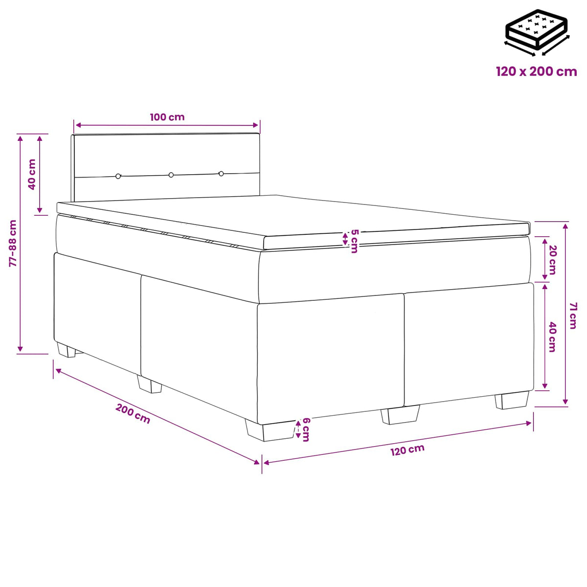 Boxspring krevet s madracem Svjetlosiva 120 x 200 cm Baršun