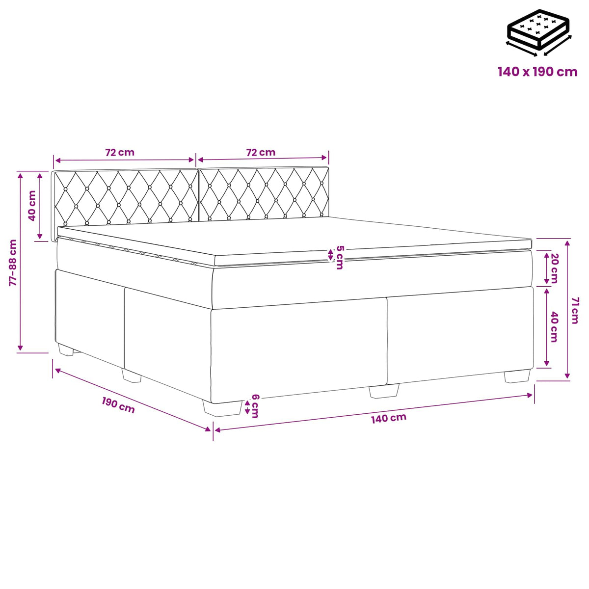 Boxspring krevet s madracem Svjetlosiva 140 x 190 cm Baršun