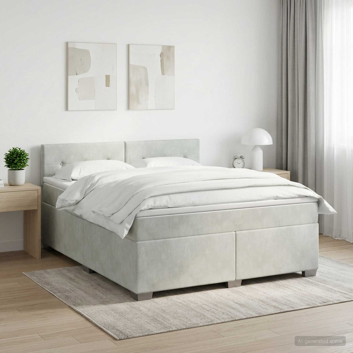 Boxspring krevet s madracem Svjetlosiva 160 x 200 cm Baršun