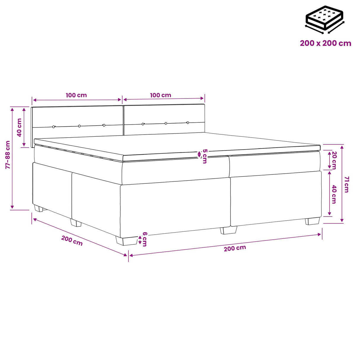 Boxspring krevet s madracem Svjetlosiva 200 x 200 cm Baršun