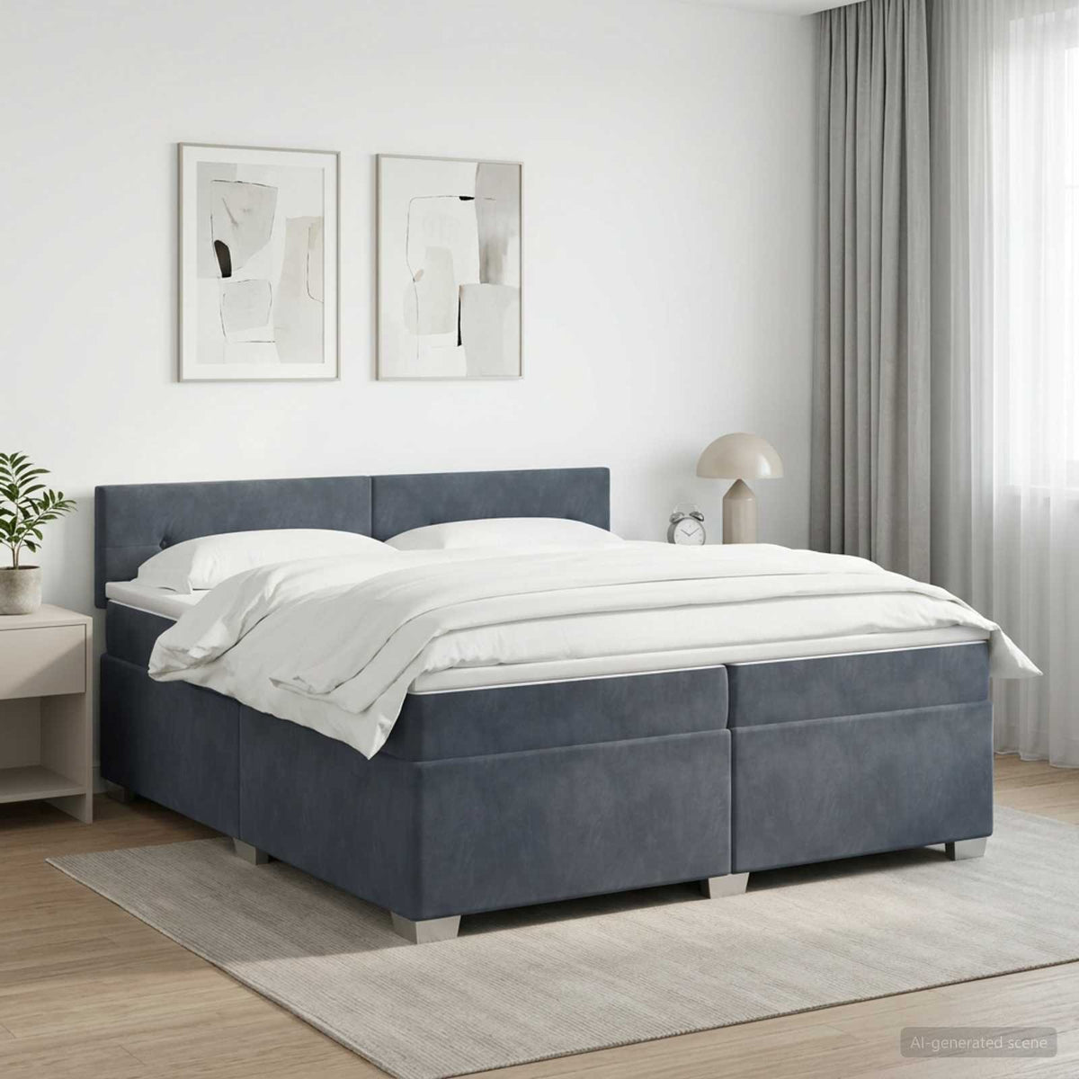Boxspring krevet s madracem Tamnosiva 200 x 200 cm Baršun