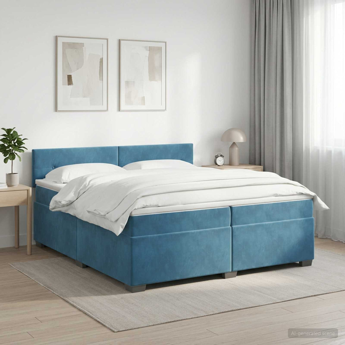 Boxspring krevet s madracem Tamno plava 200 x 200 cm Baršun