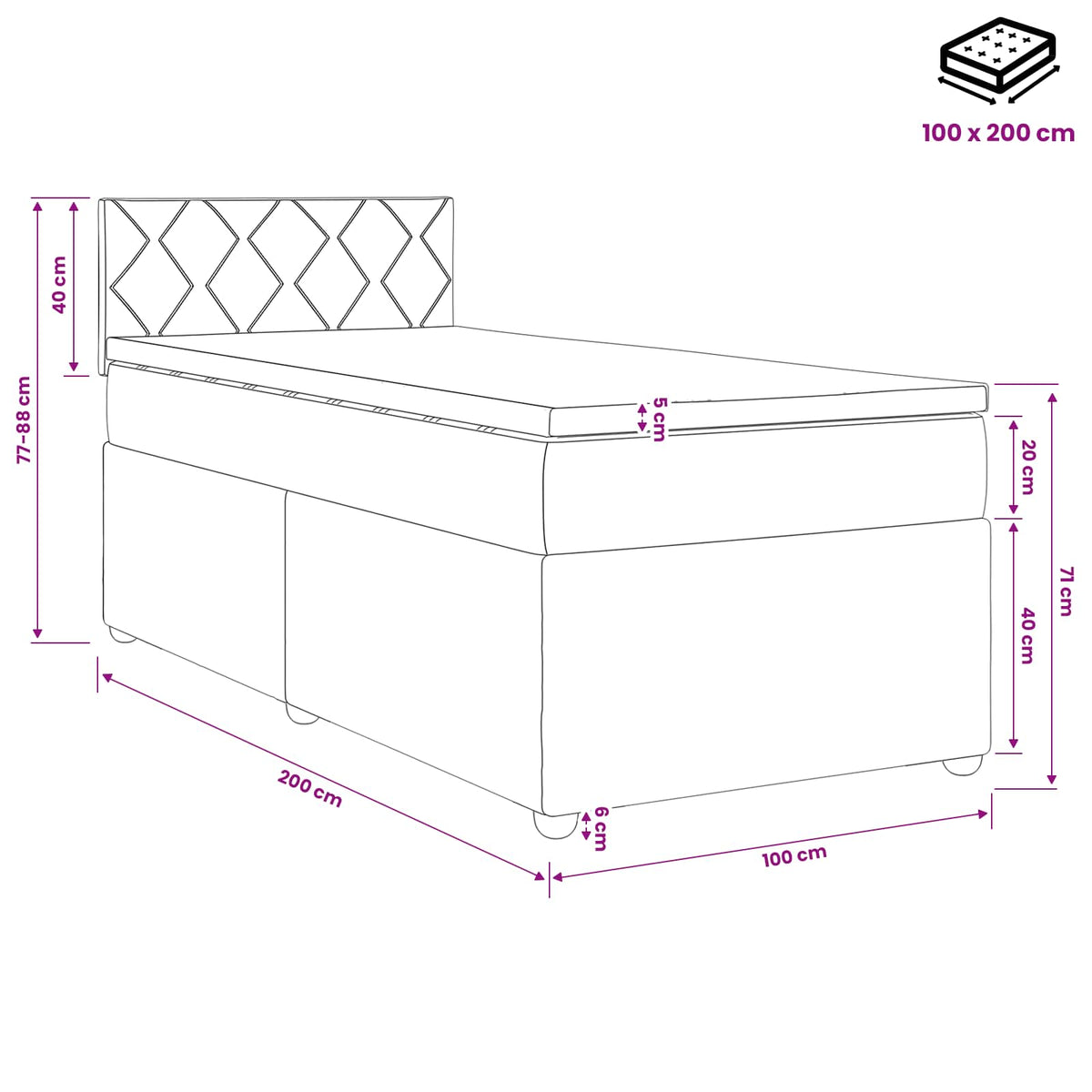 Boxspring krevet s madracem Sivosmeđa 100 x 200 cm Tkanina