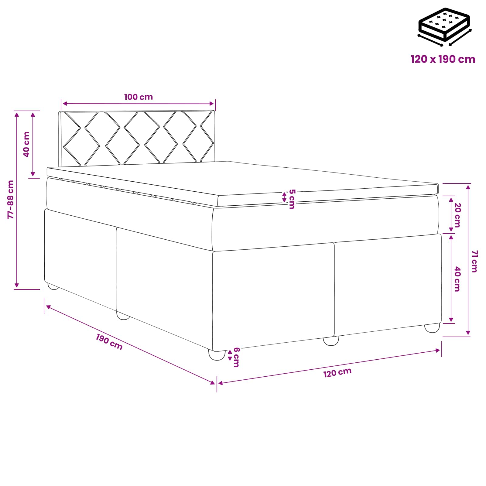 Boxspring krevet s madracem Krem 120 x 190 cm Tkanina
