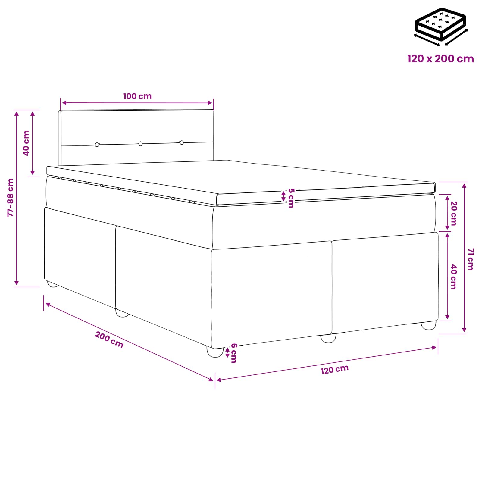 Boxspring krevet s madracem Plava 120 x 200 cm Tkanina