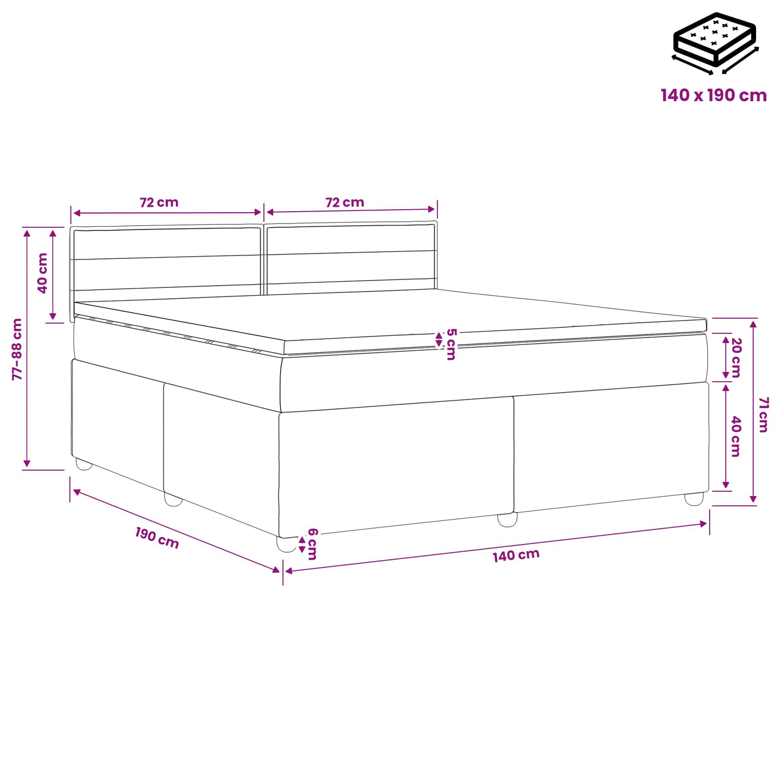 Boxspring krevet s madracem Krem 140 x 190 cm Tkanina