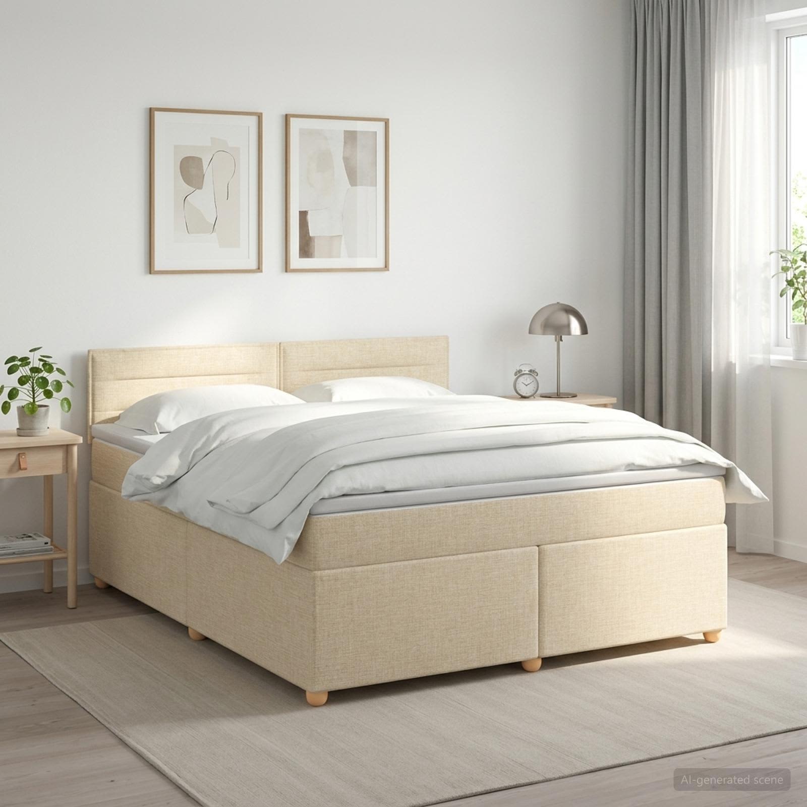 Boxspring krevet s madracem Krem 140 x 190 cm Tkanina