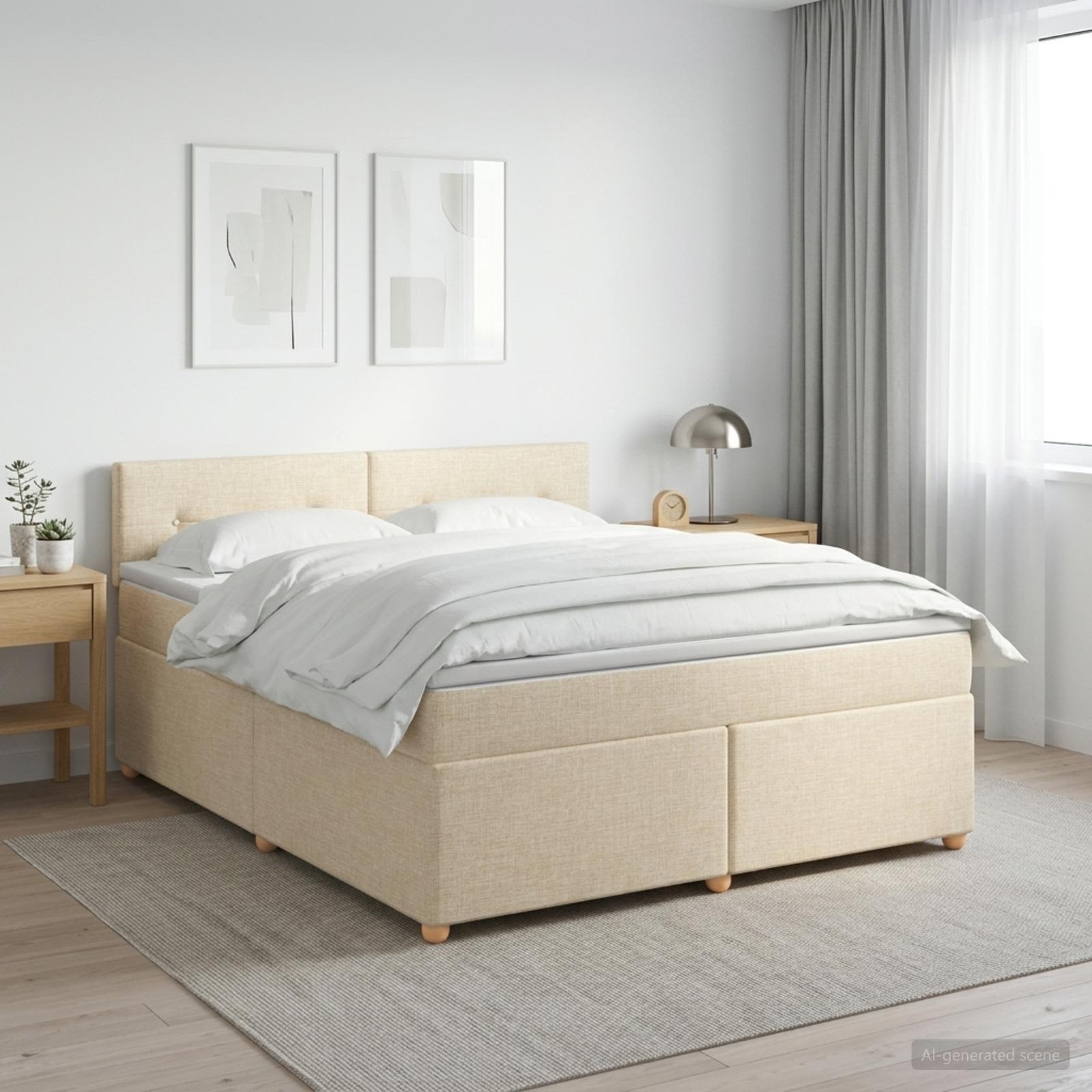 Boxspring krevet s madracem Krem 140 x 190 cm Tkanina