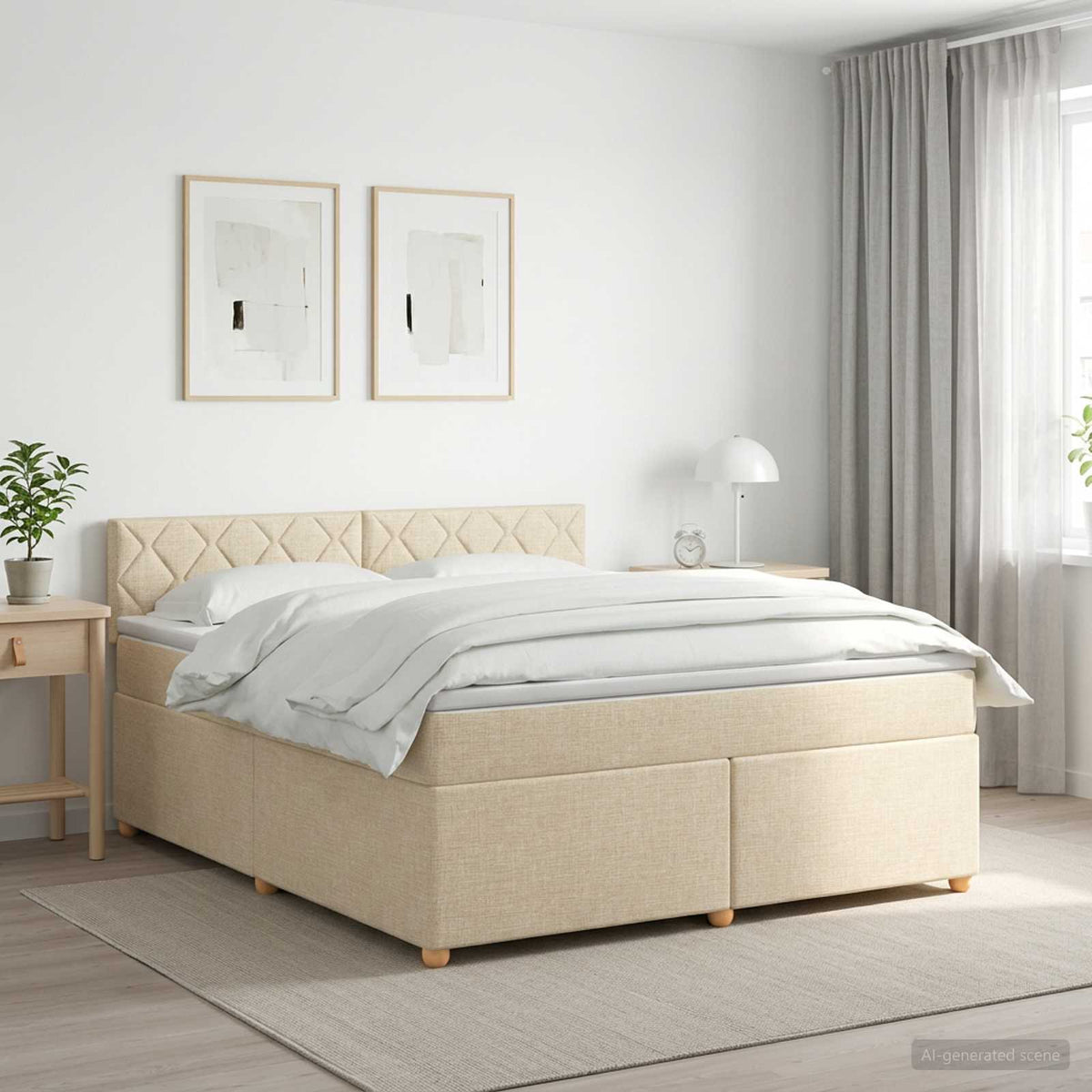 Boxspring krevet s madracem Krem 180 x 200 cm Tkanina 202 x 182 x 88 cm