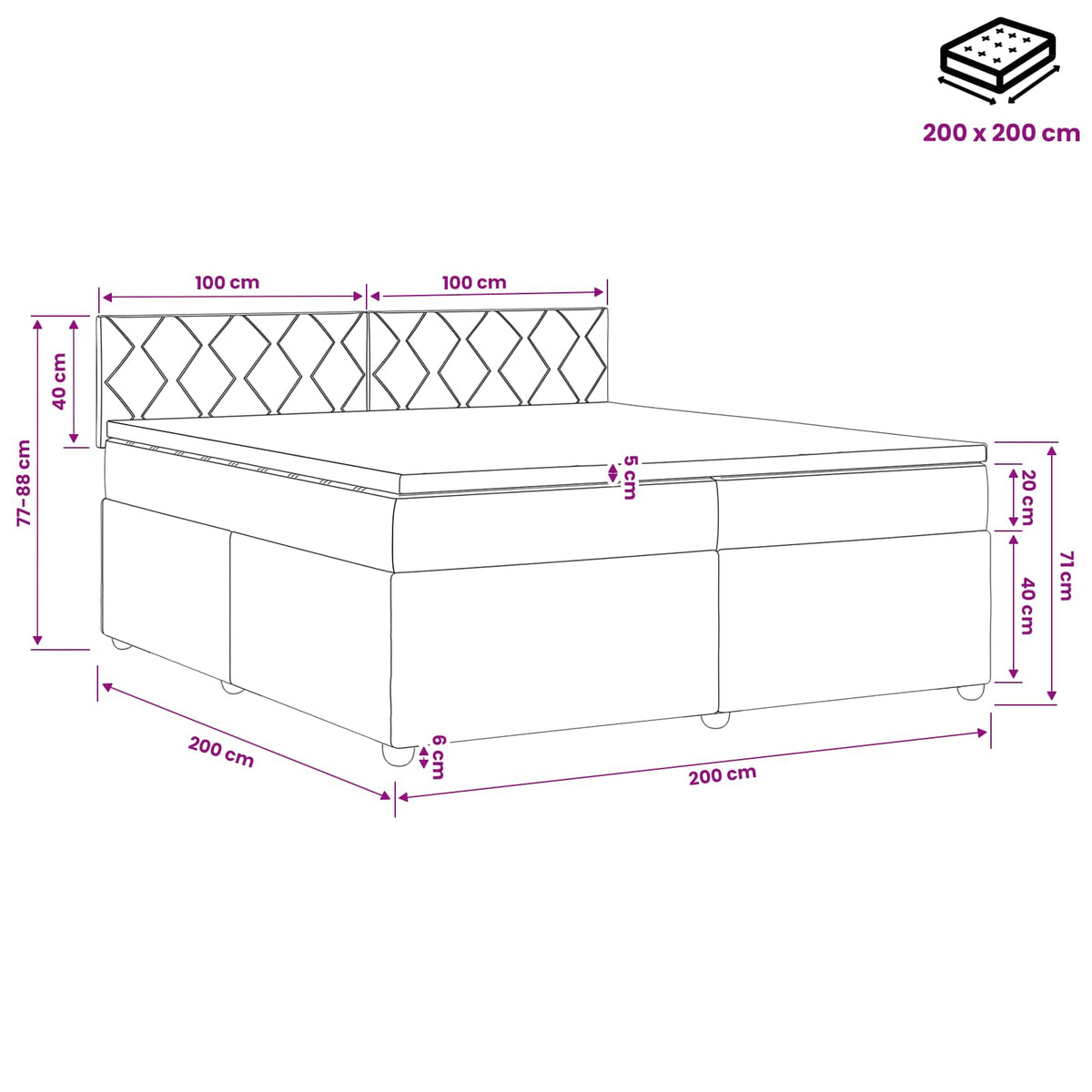 Boxspring krevet s madracem Crna 200 x 200 cm Tkanina
