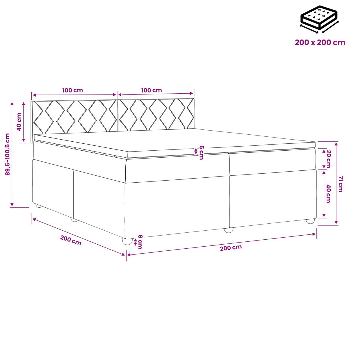 Boxspring krevet s madracem Sivosmeđa 200 x 200 cm Tkanina Smeđesiva 202 x 202 x 88 cm