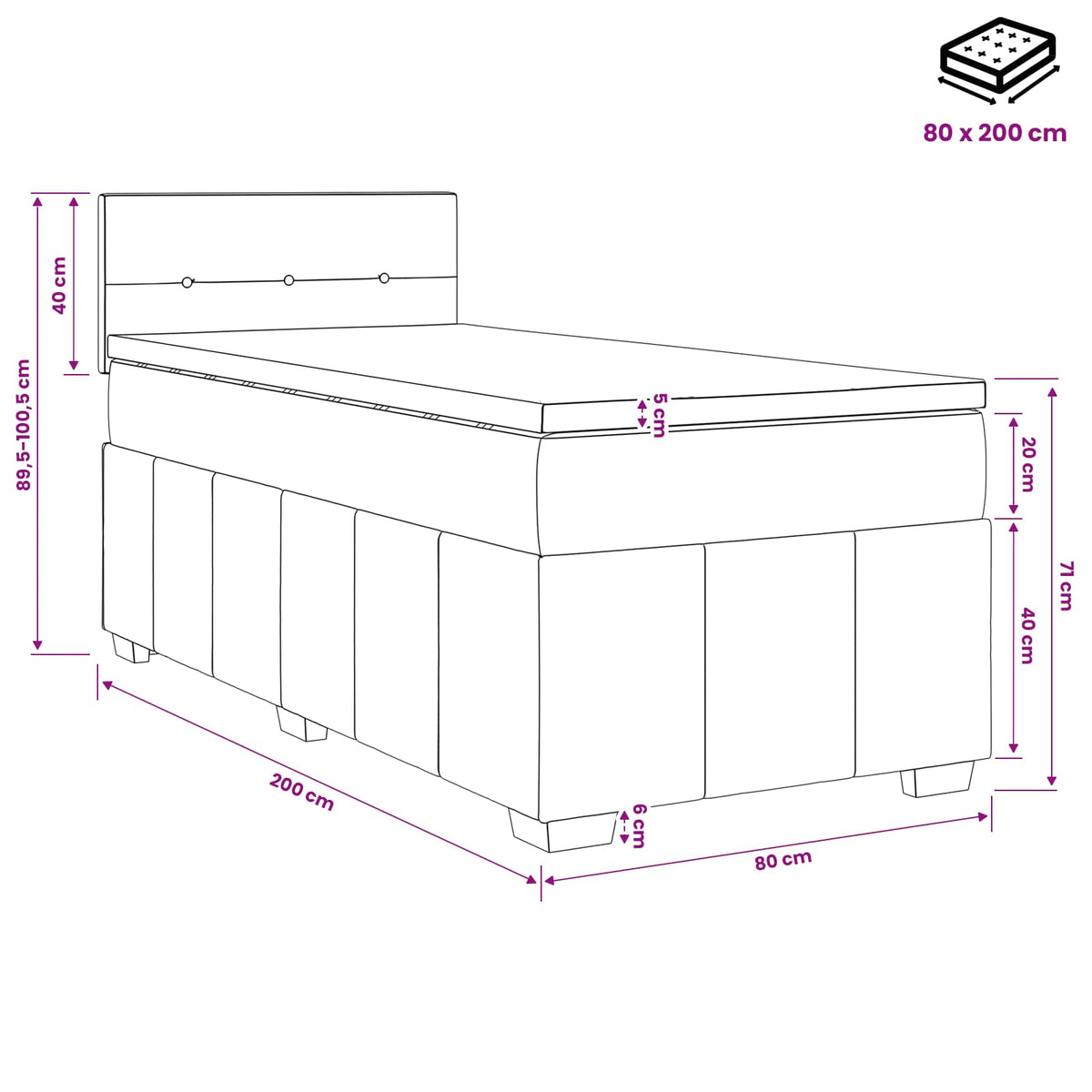 Boxspring krevet s madracem Krem 80 x 200 cm Tkanina 200 x 80 x 88 cm