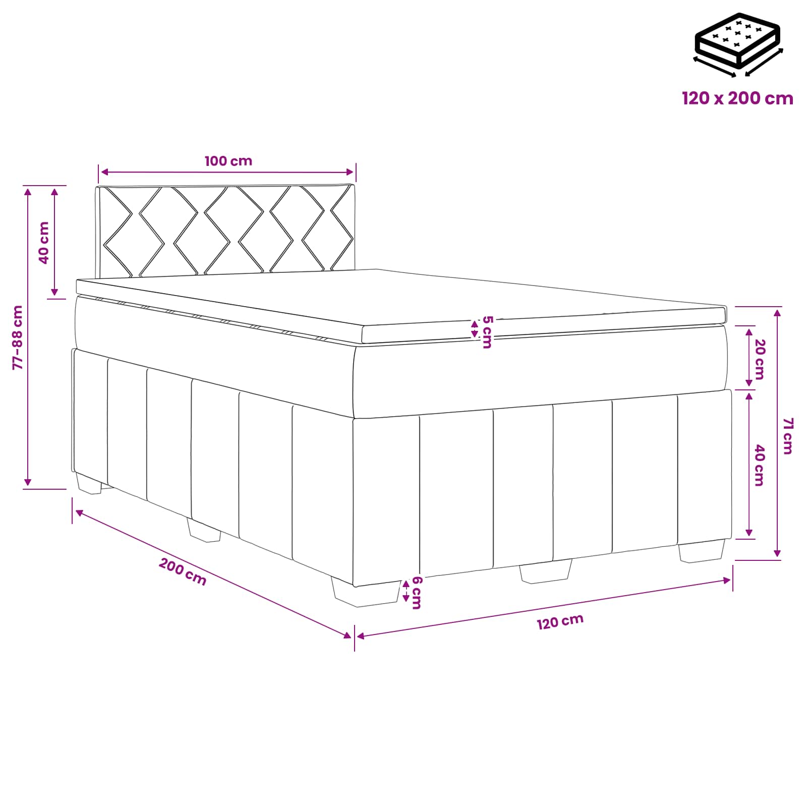 Boxspring krevet s madracem Krem 120 x 200 cm Tkanina