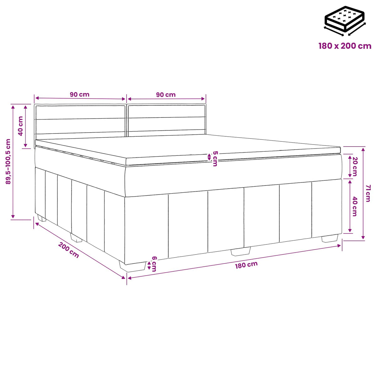 Boxspring krevet s madracem Tamno smeđa 180 x 200 cm Tkanina 202 x 183.5 x 88 cm