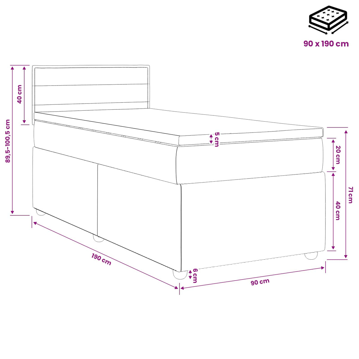 Boxspring krevet s madracem Sivosmeđa 90 x 190 cm Tkanina