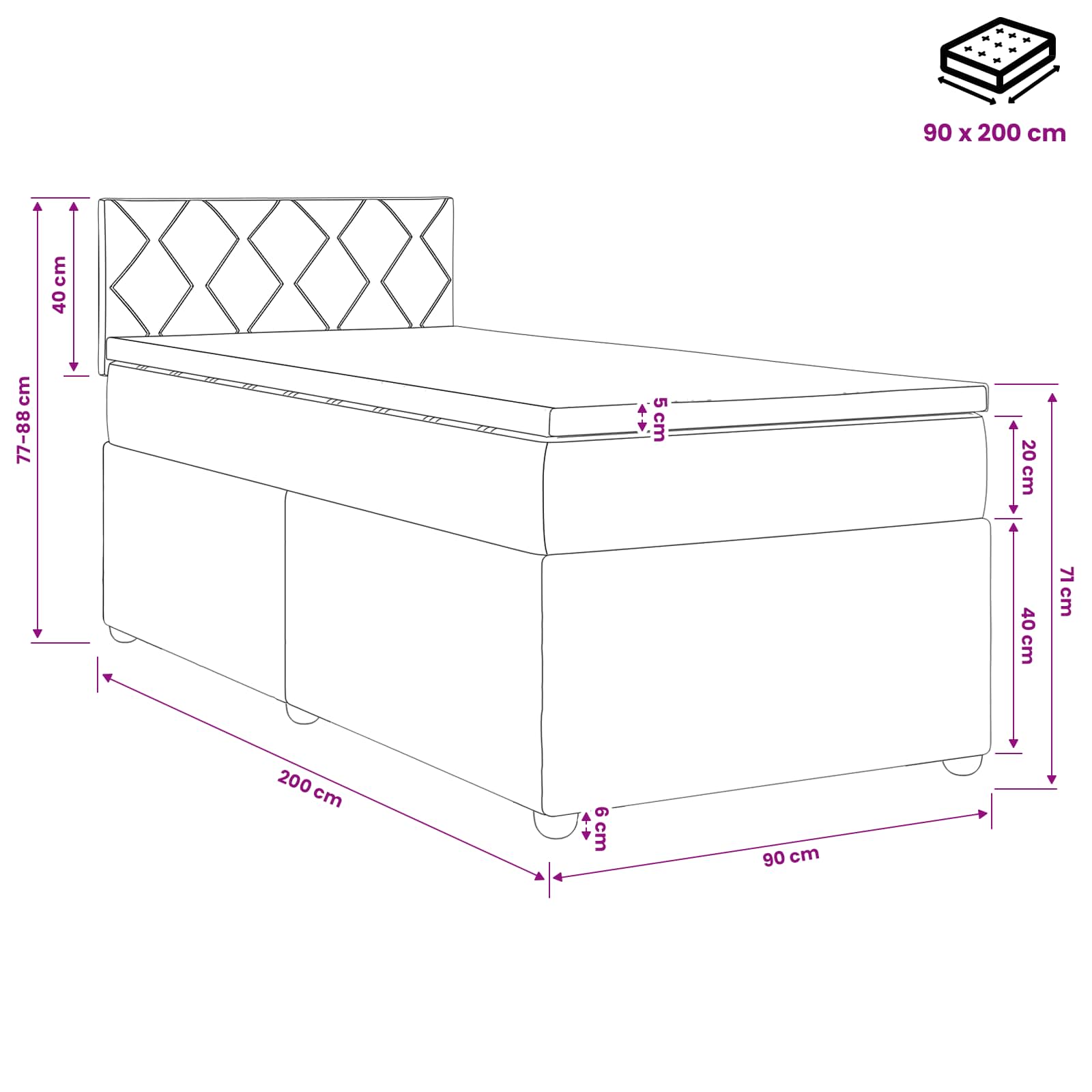 Boxspring krevet s madracem Tamnosiva 90 x 200 cm Tkanina