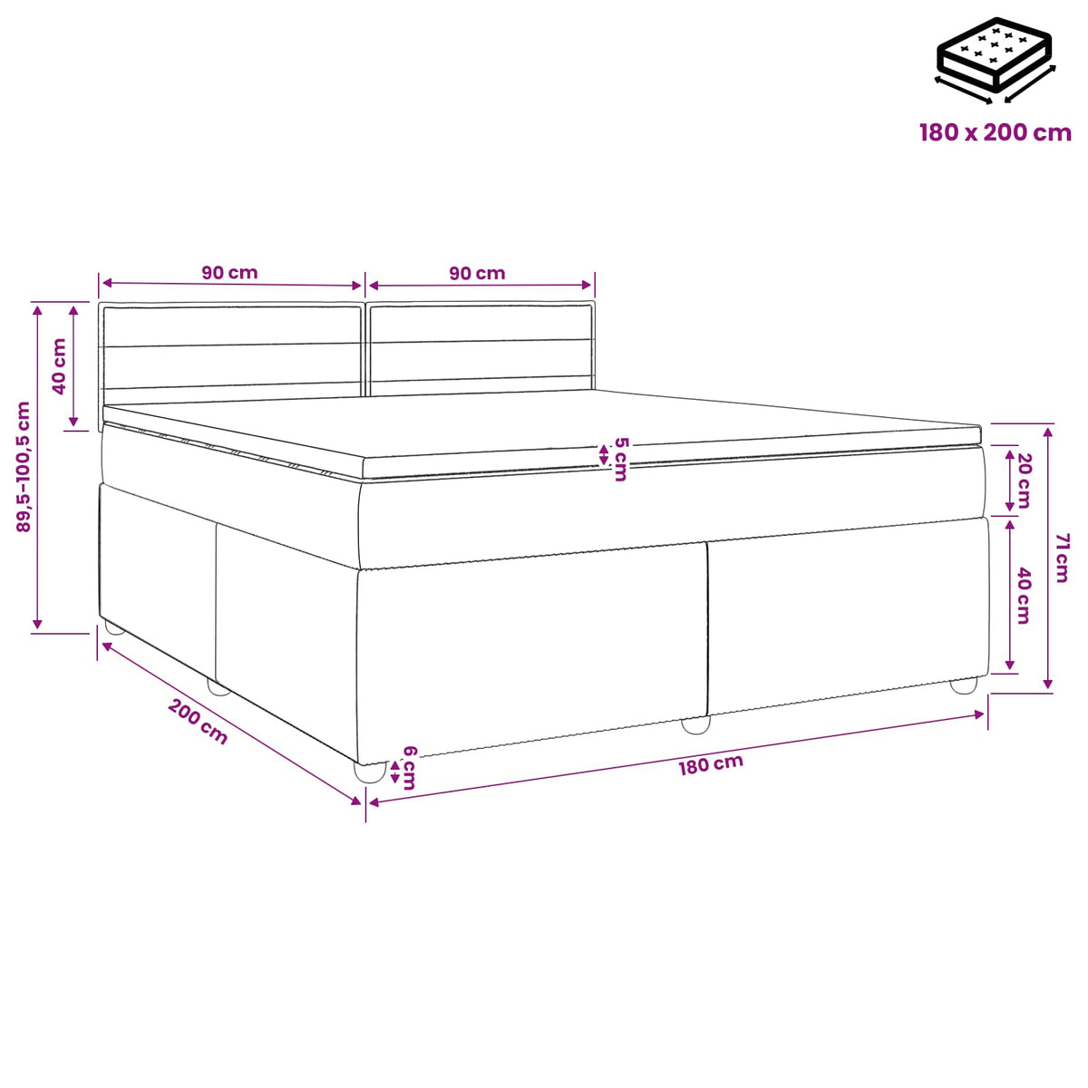 Boxspring krevet s madracem Tamno smeđa 180 x 200 cm Tkanina
