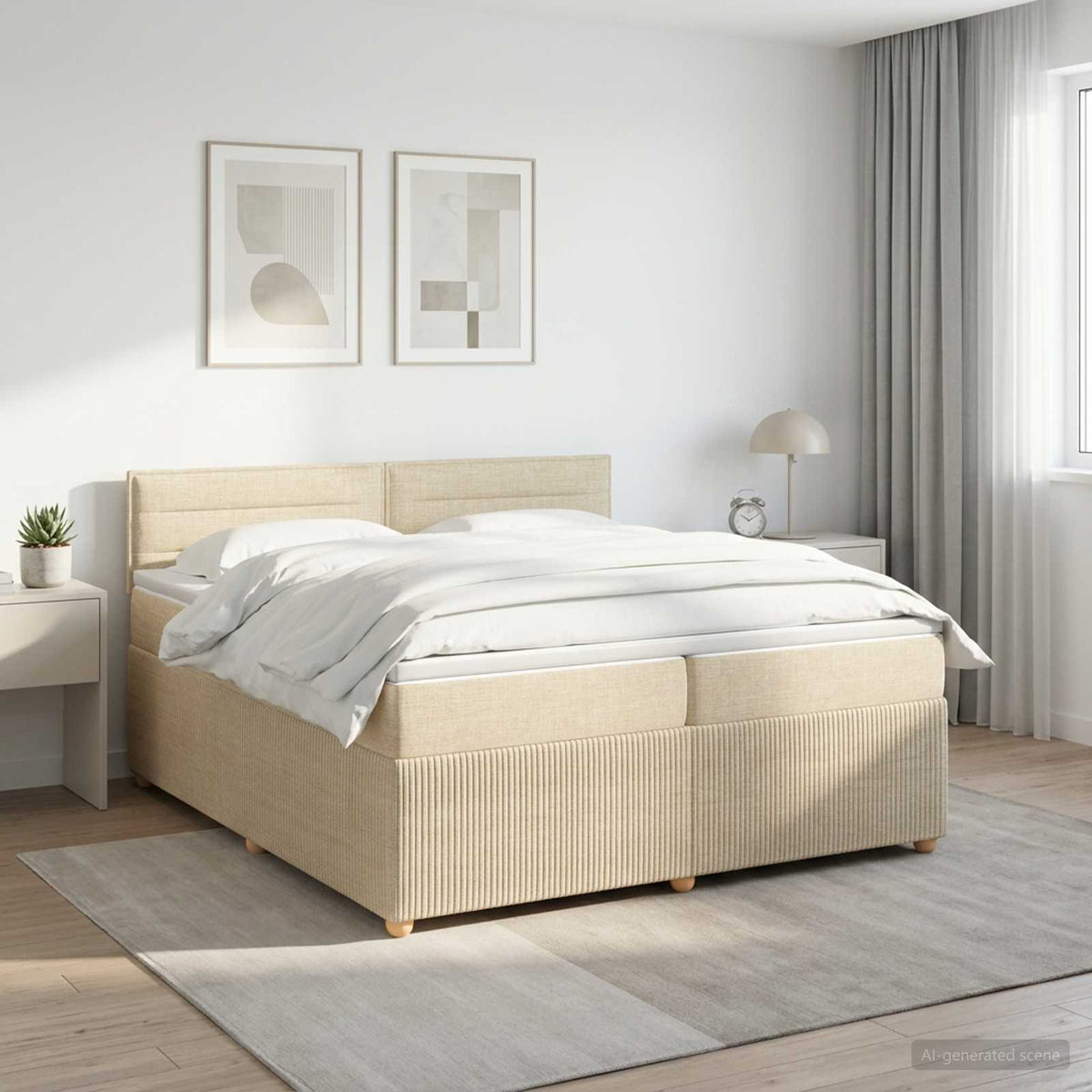 Boxspring krevet s madracem Krem 200 x 200 cm Tkanina