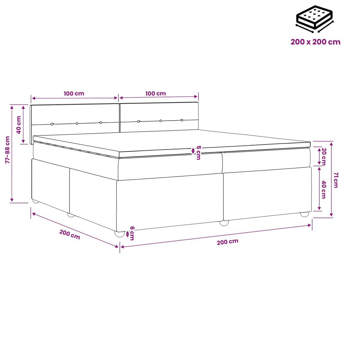 Boxspring krevet s madracem Svjetlosiva 200 x 200 cm Tkanina