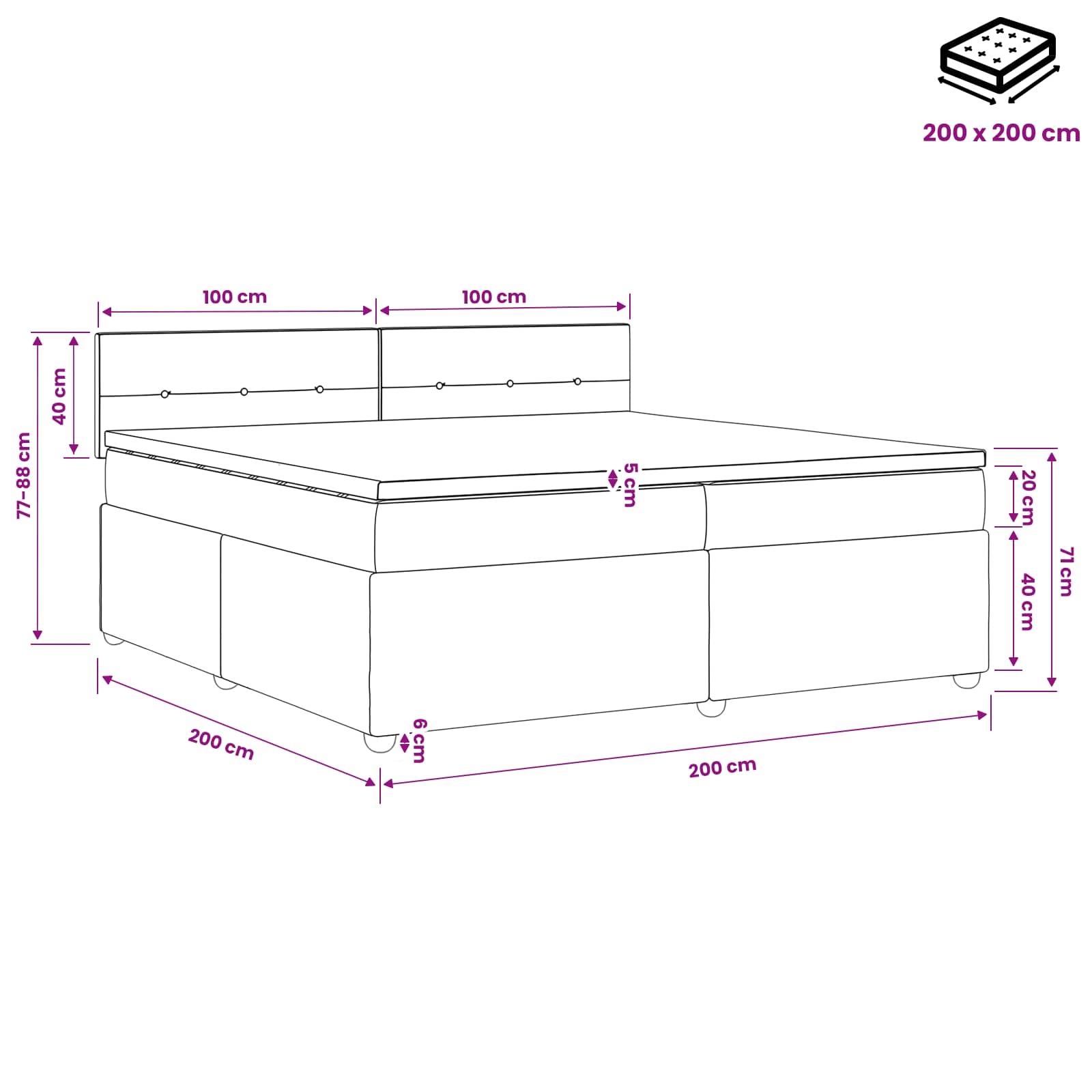 Boxspring krevet s madracem Tamno smeđa 200 x 200 cm Tkanina