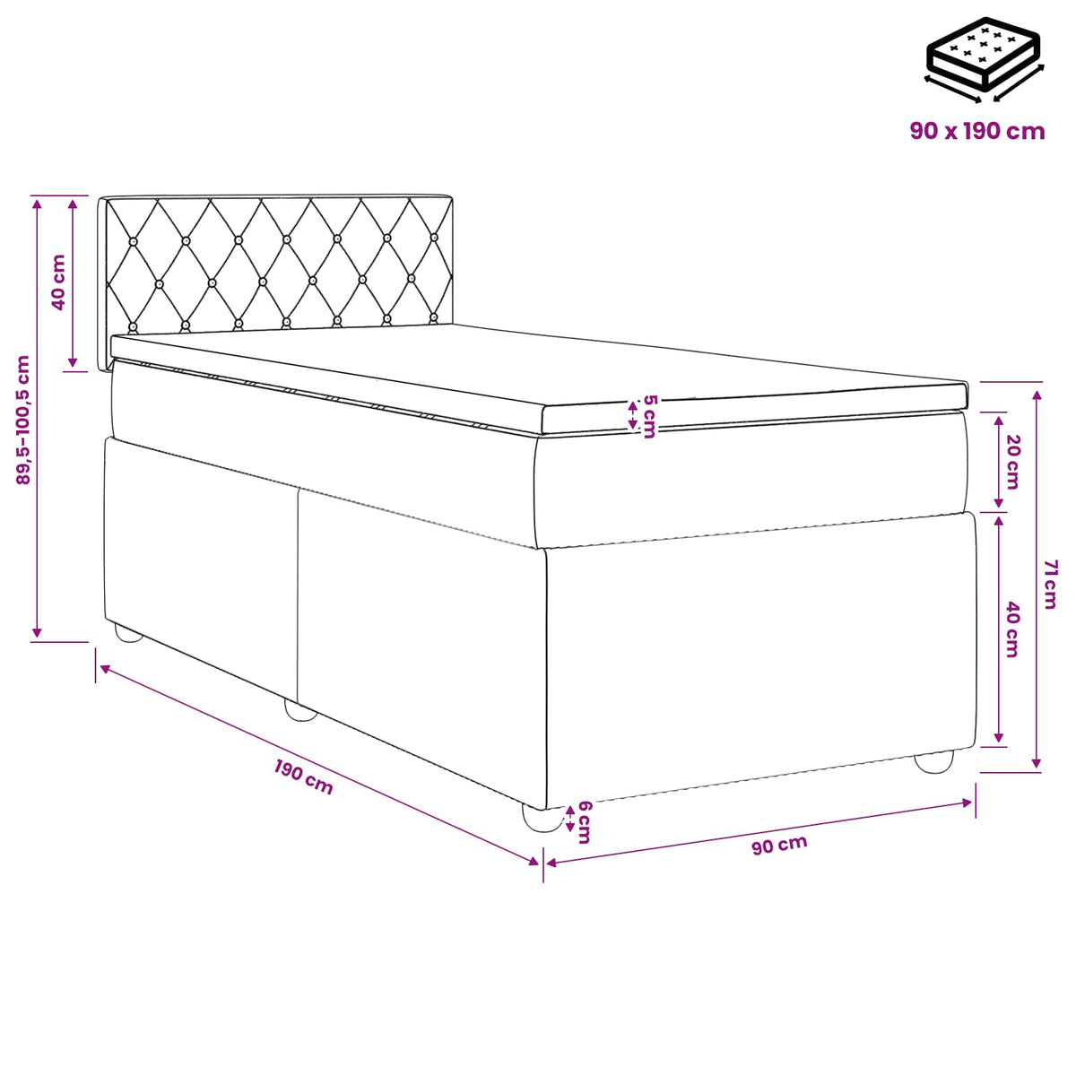 Boxspring krevet s madracem Ružičasta 90 x 190 cm Baršun