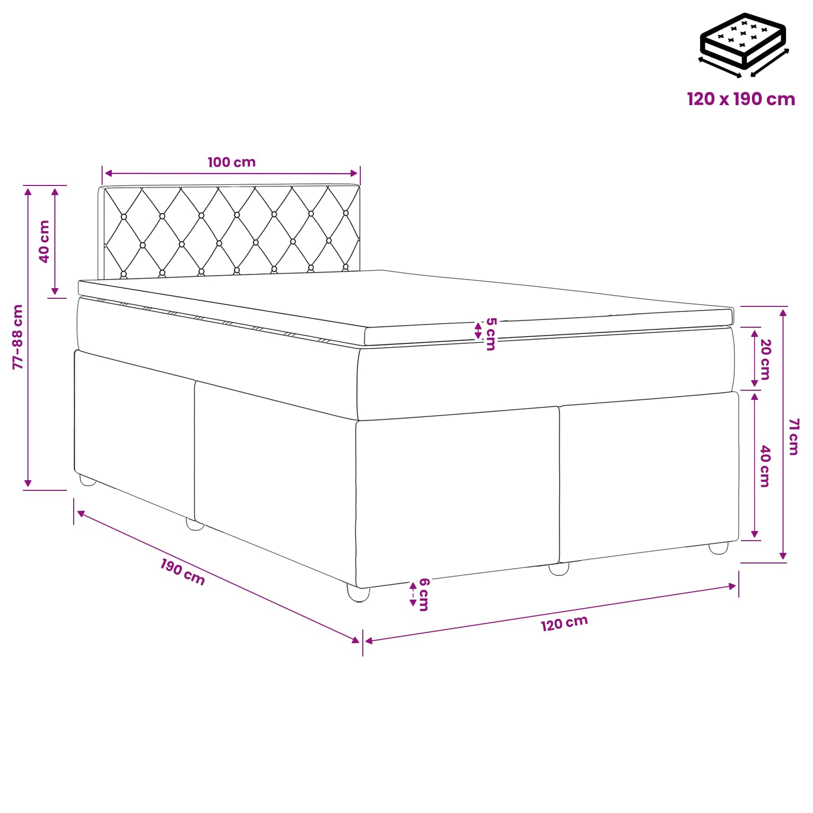 Boxspring krevet s madracem Ružičasta 120 x 190 cm Baršun