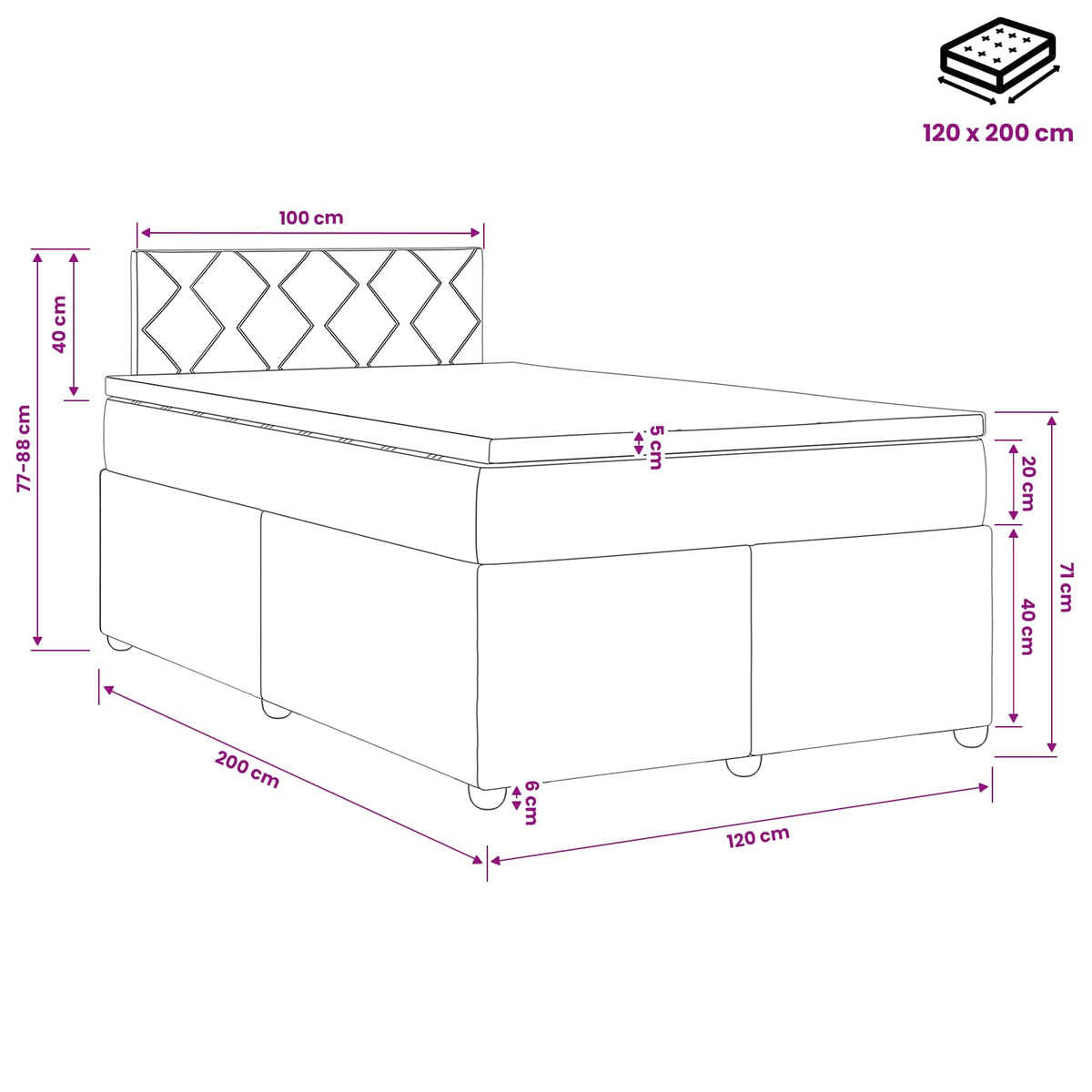Boxspring krevet s madracem Crna 120 x 200 cm Baršun