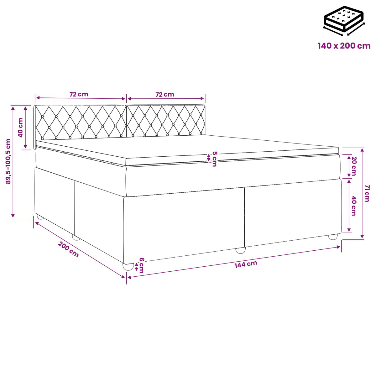 Boxspring krevet s madracem Svjetlosiva 140 x 200 cm Baršun Zelena