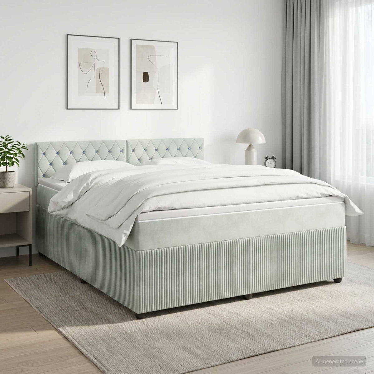 Boxspring krevet s madracem Svjetlosiva 140 x 200 cm Baršun Zelena