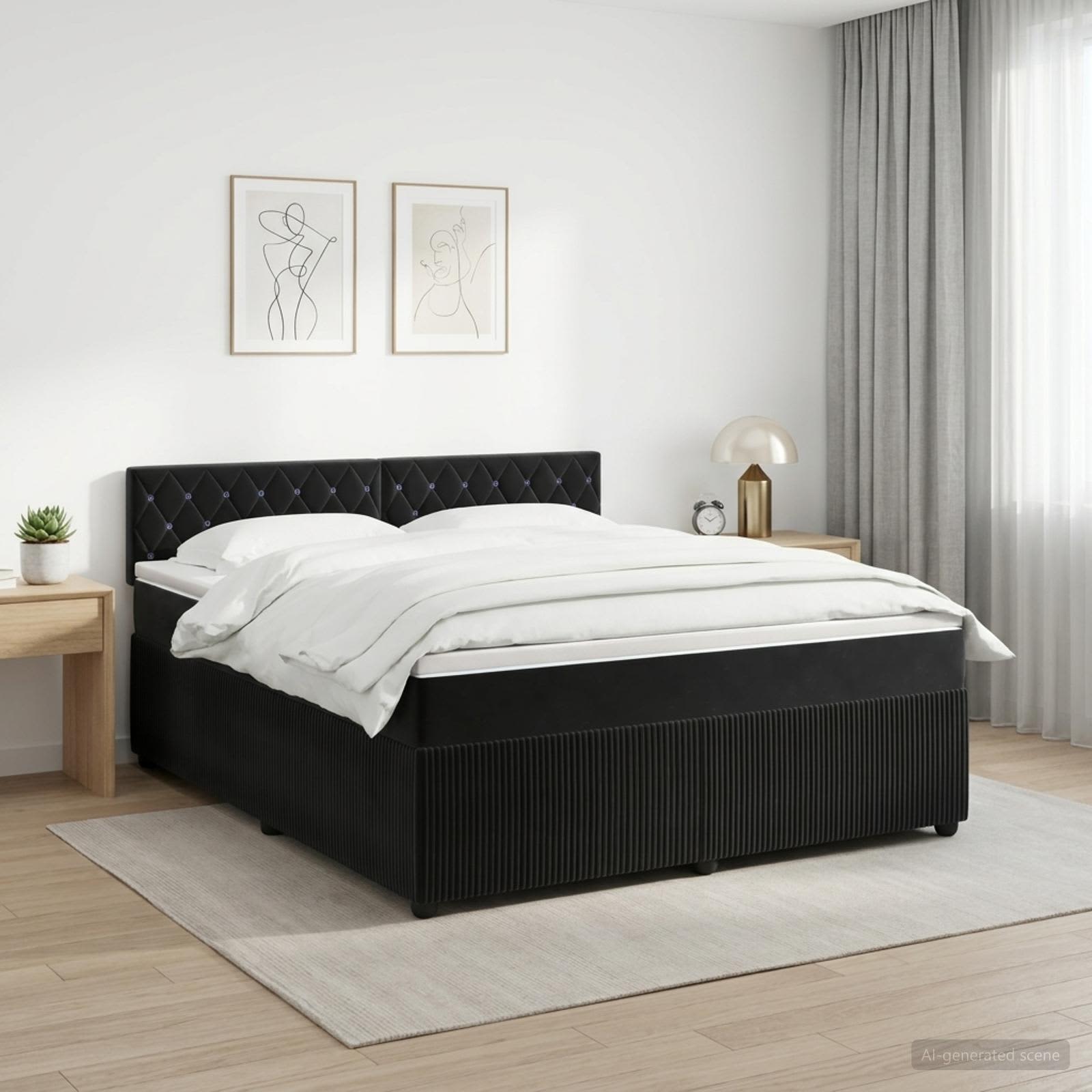 Boxspring krevet s madracem Crna 160 x 200 cm Baršun