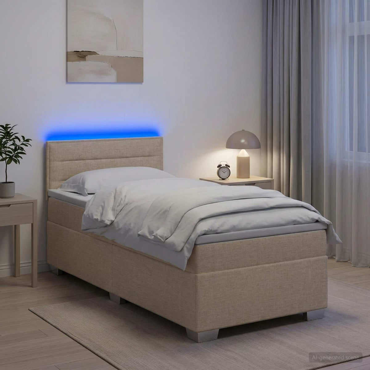 Krevet s box springom, madracem i LED-om Krem 100 x 200 cm