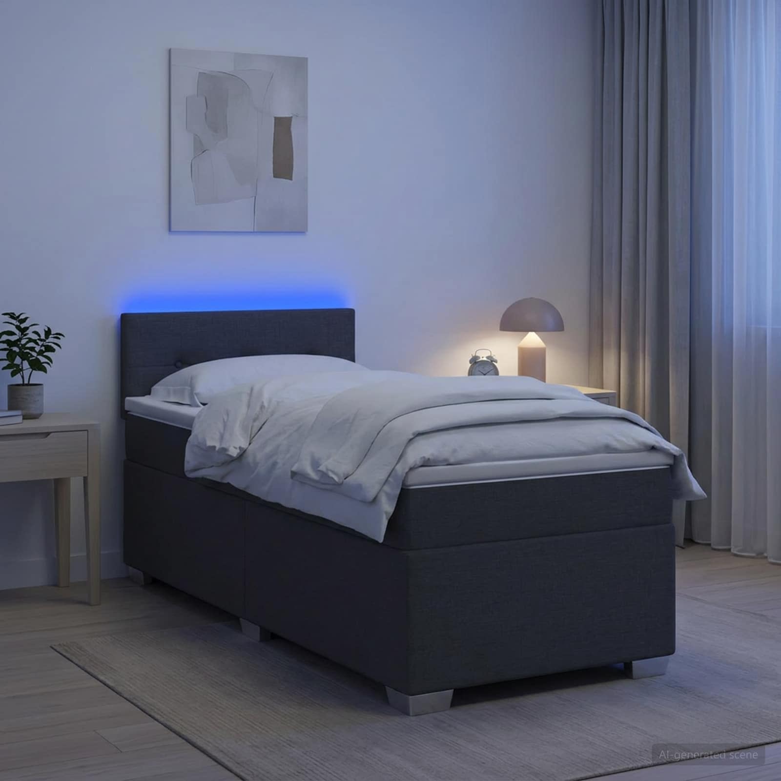 Krevet s box springom, madracem i LED-om Tamnosiva 90 x 200 cm