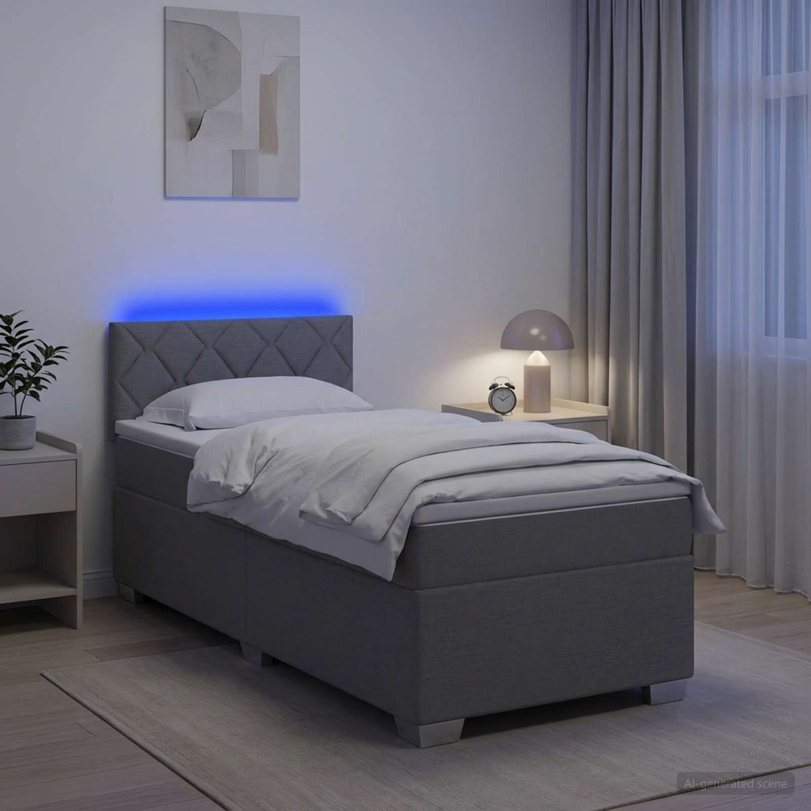 Krevet s box springom, madracem i LED-om Svjetlosiva Tkanina